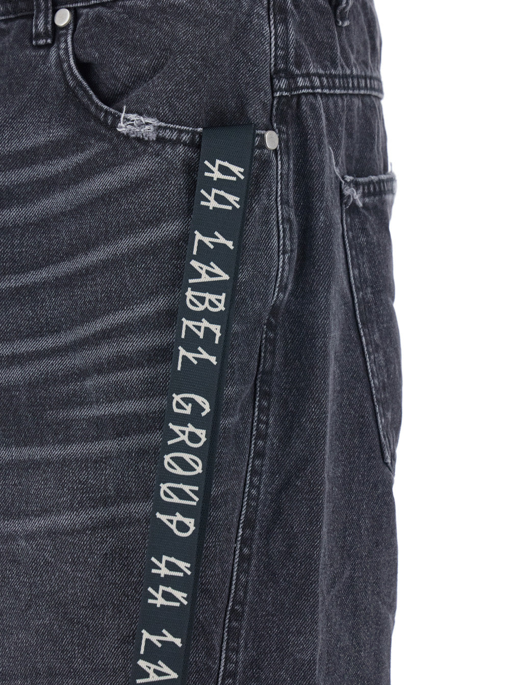 44 Label Group Logo Patch and Side Strap Jeans — Black, view 3
