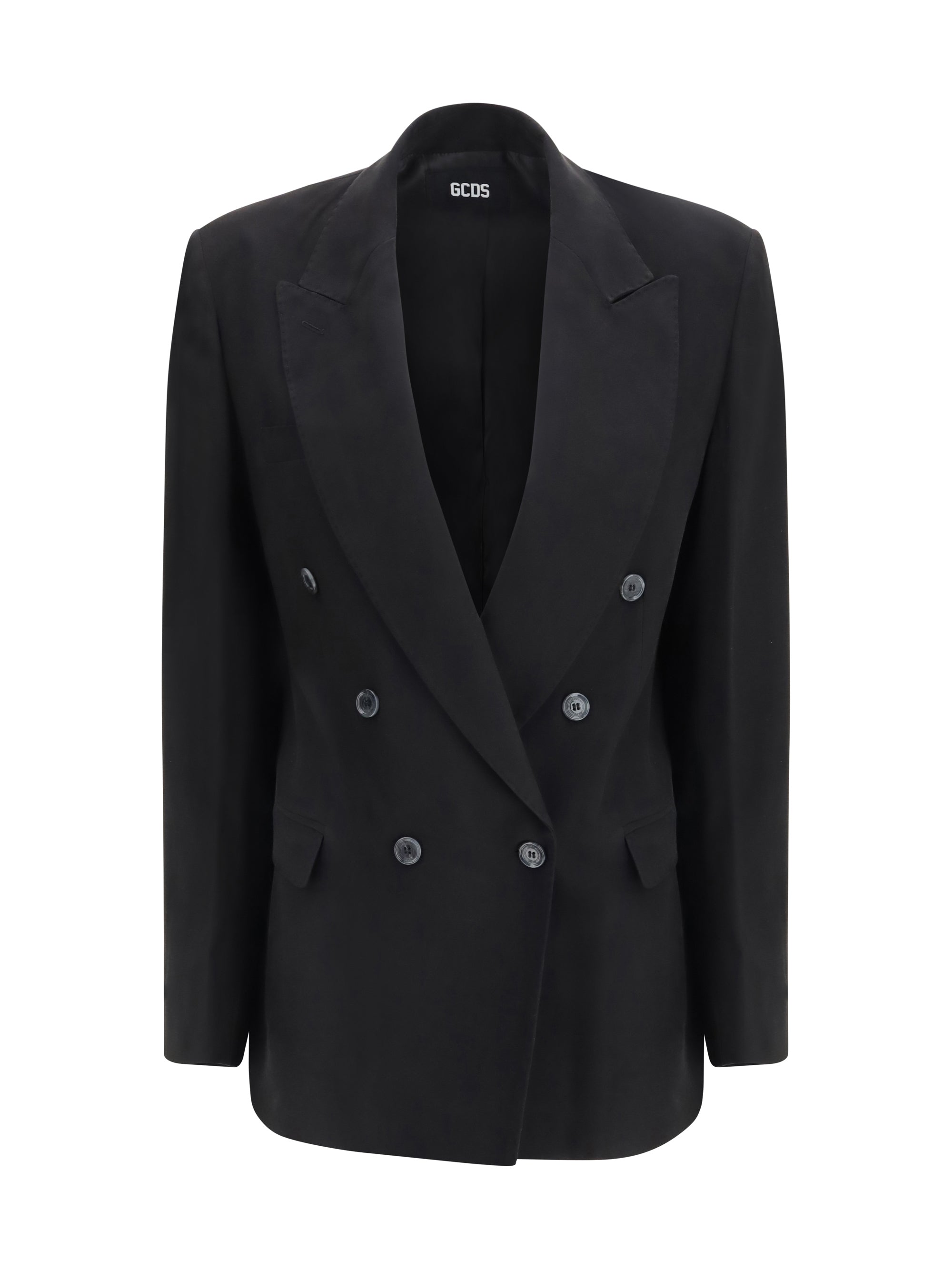 GCDS Double-Breasted Viscose Blazer — Black by GCDS