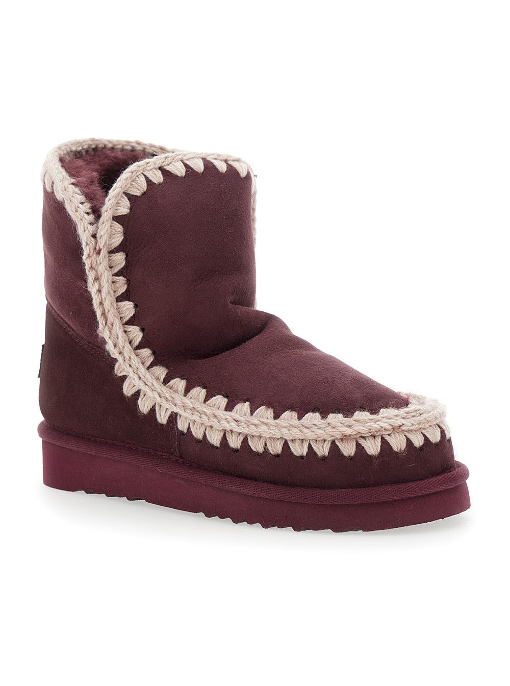 Mou Suede Crochet-Trimmed Boot — Bordeaux, view 2
