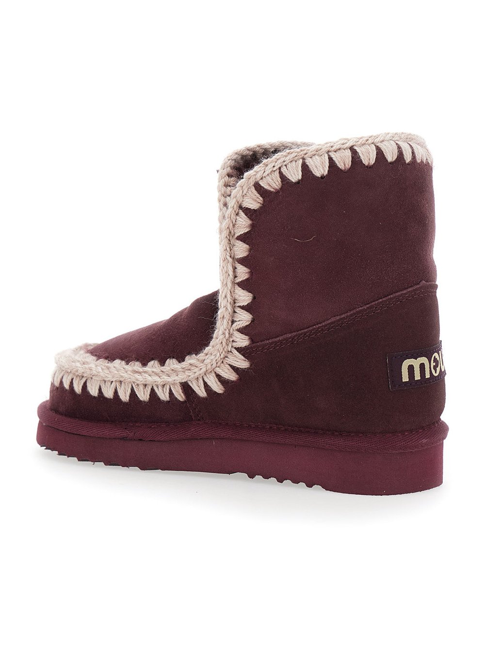 Mou Suede Crochet-Trimmed Boot — Bordeaux, view 3