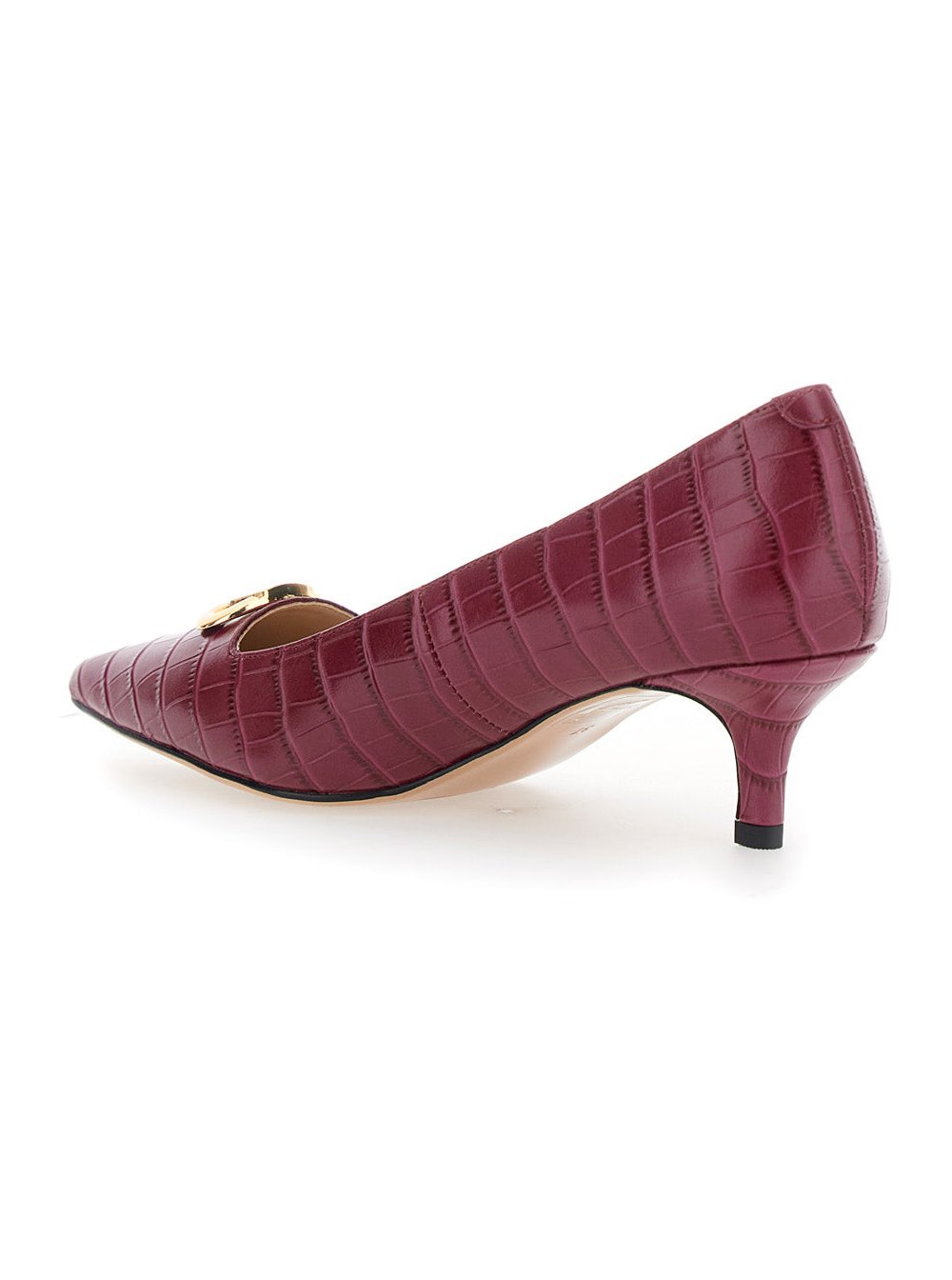 Twinset Crocodile-Embossed Leather Heel — Burgundy, view 3