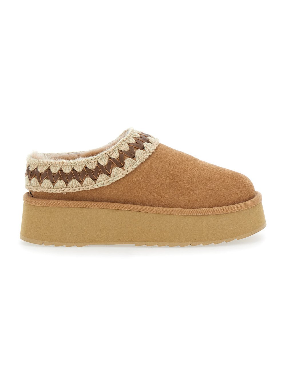 Mou Braided Suede Platform Slipper — Beige by Mou