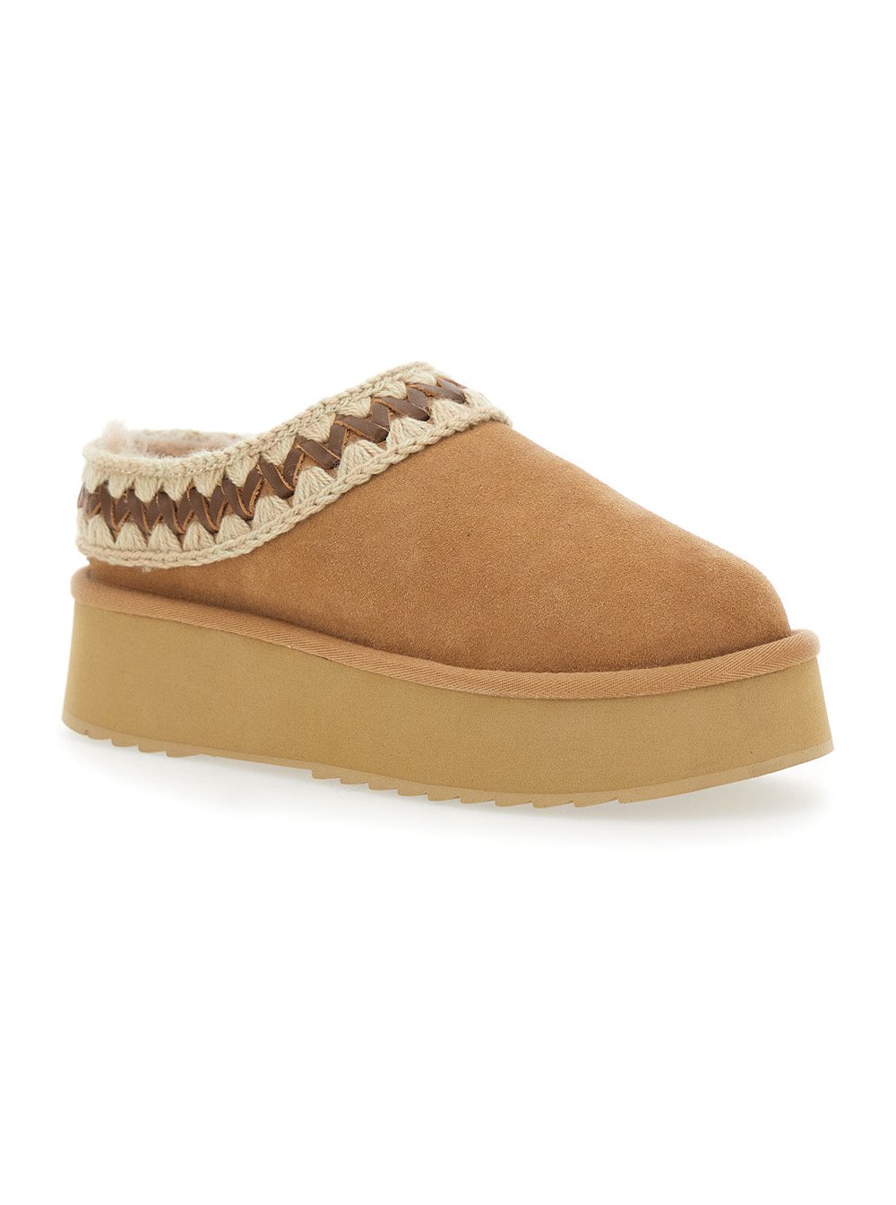 Mou Braided Suede Platform Slipper — Beige, view 2