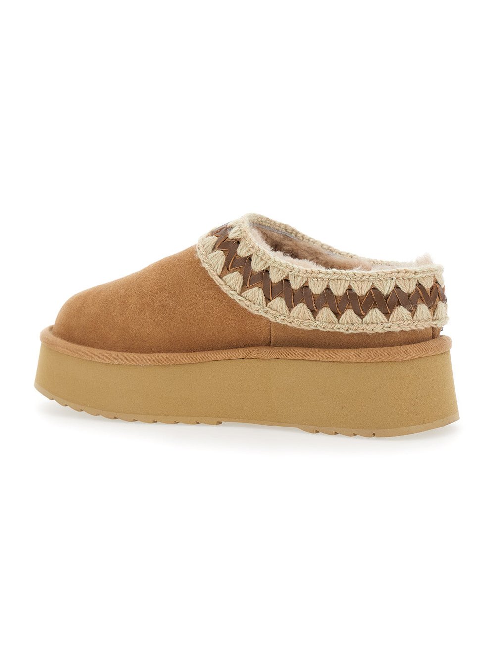Mou Braided Suede Platform Slipper — Beige, view 3