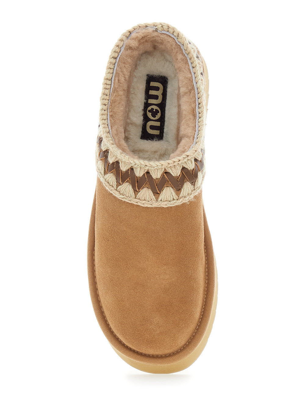 Mou Braided Suede Platform Slipper — Beige, view 4
