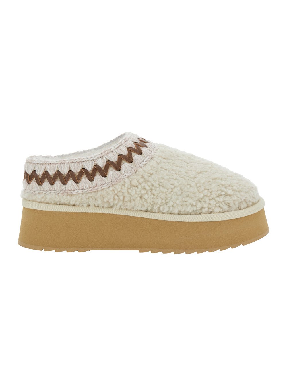 Mou Braided Sheepskin Platform Slipper — White by Mou