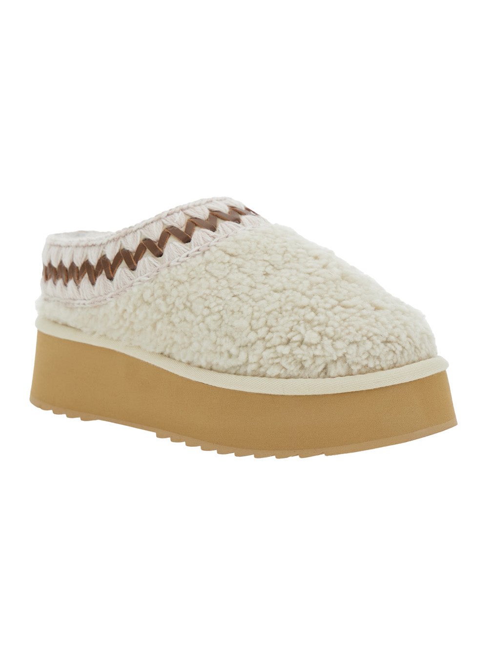 Mou Braided Sheepskin Platform Slipper — White, view 2