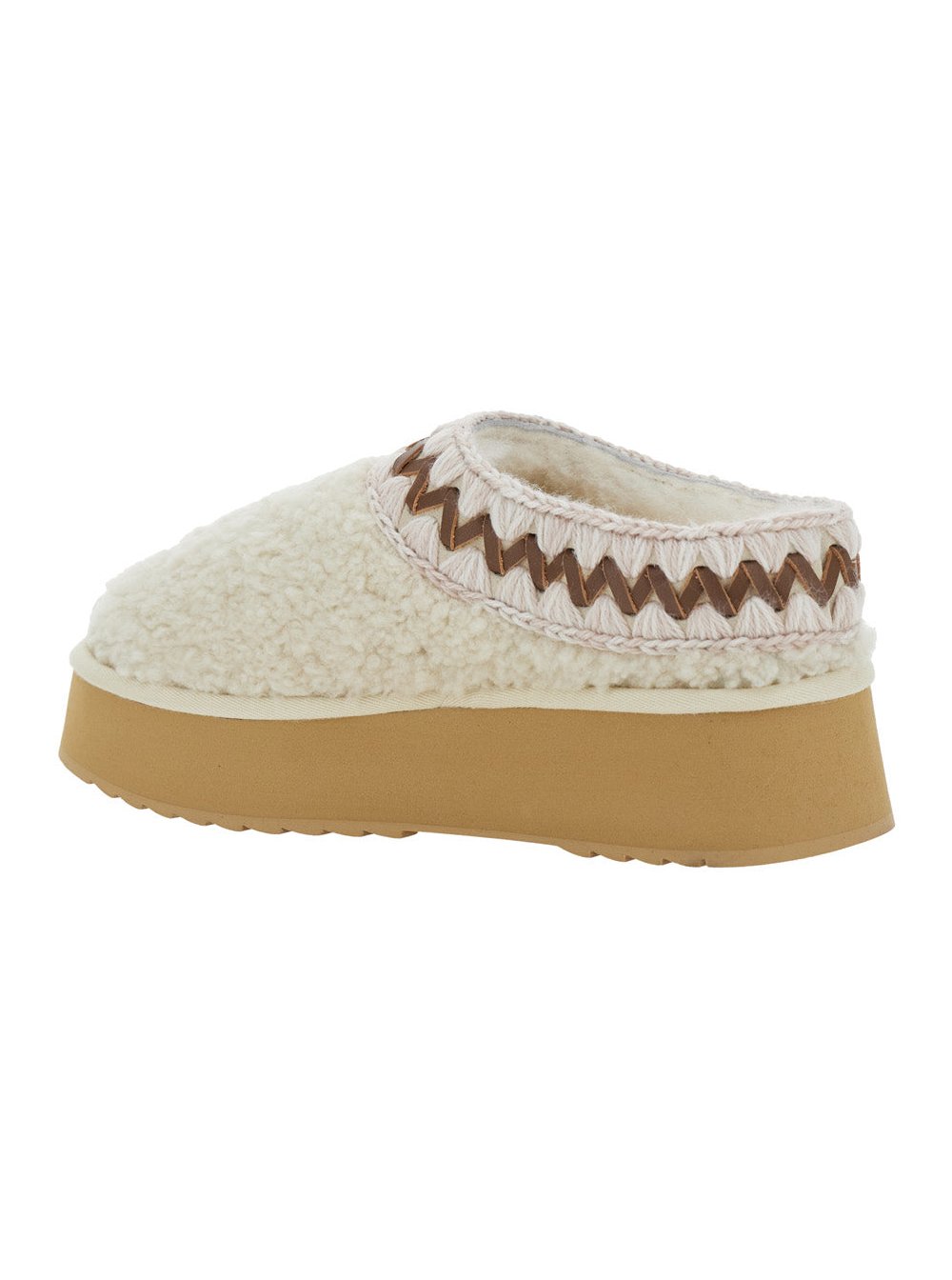 Mou Braided Sheepskin Platform Slipper — White, view 3