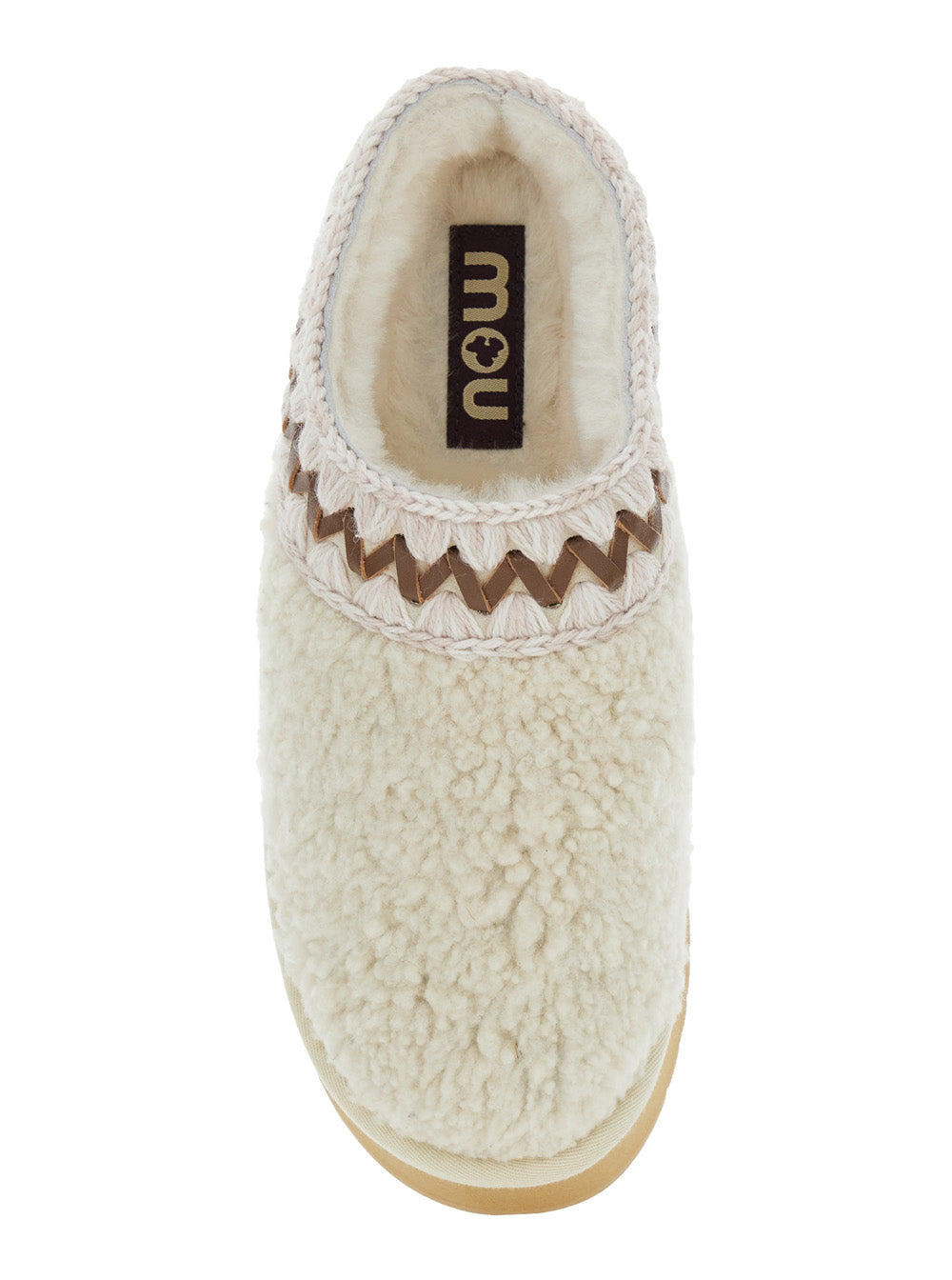 Mou Braided Sheepskin Platform Slipper — White, view 4