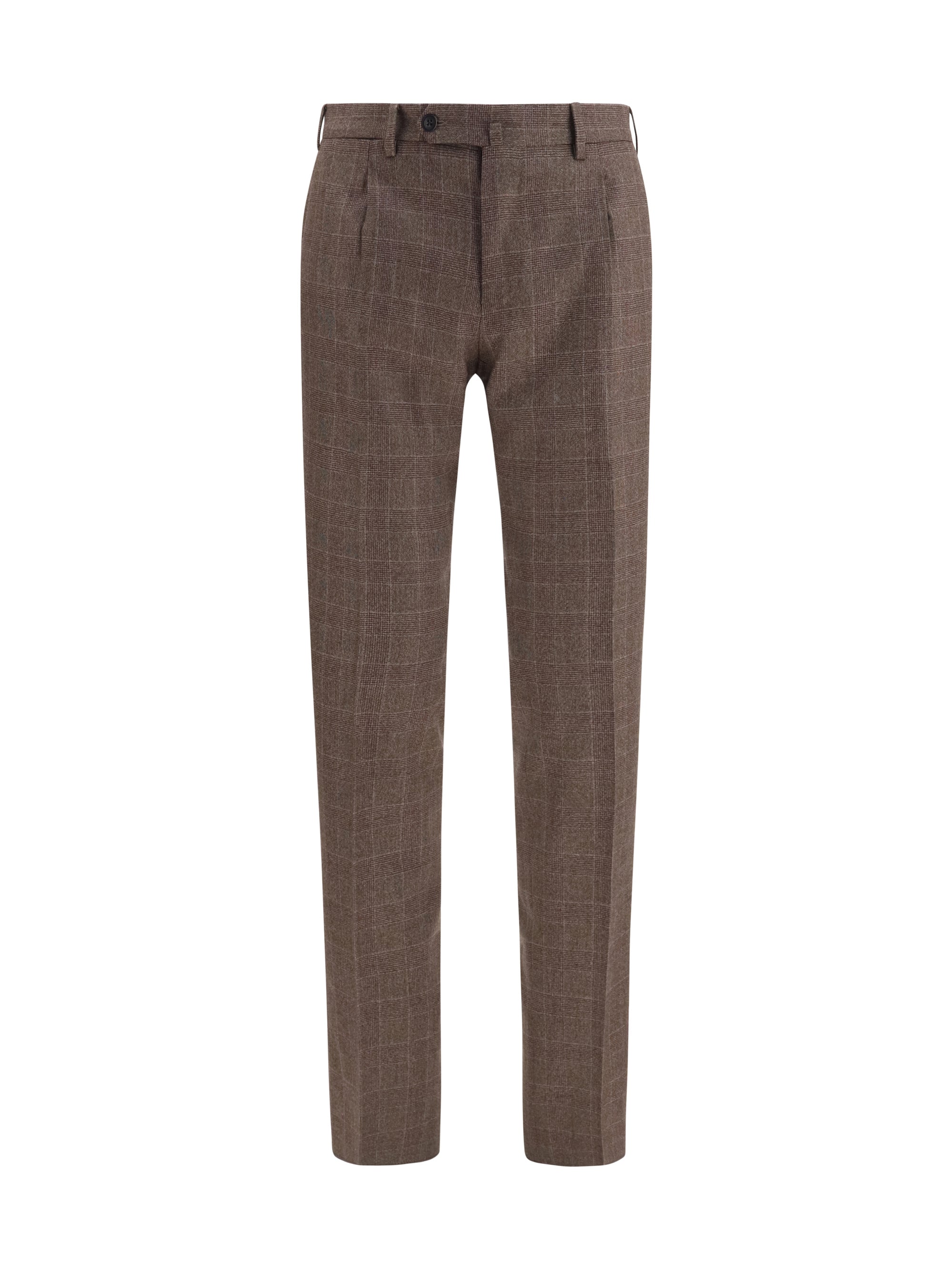 Germano 1952 Tone-on-Tone Checked Wool Trousers — Brown, view 3