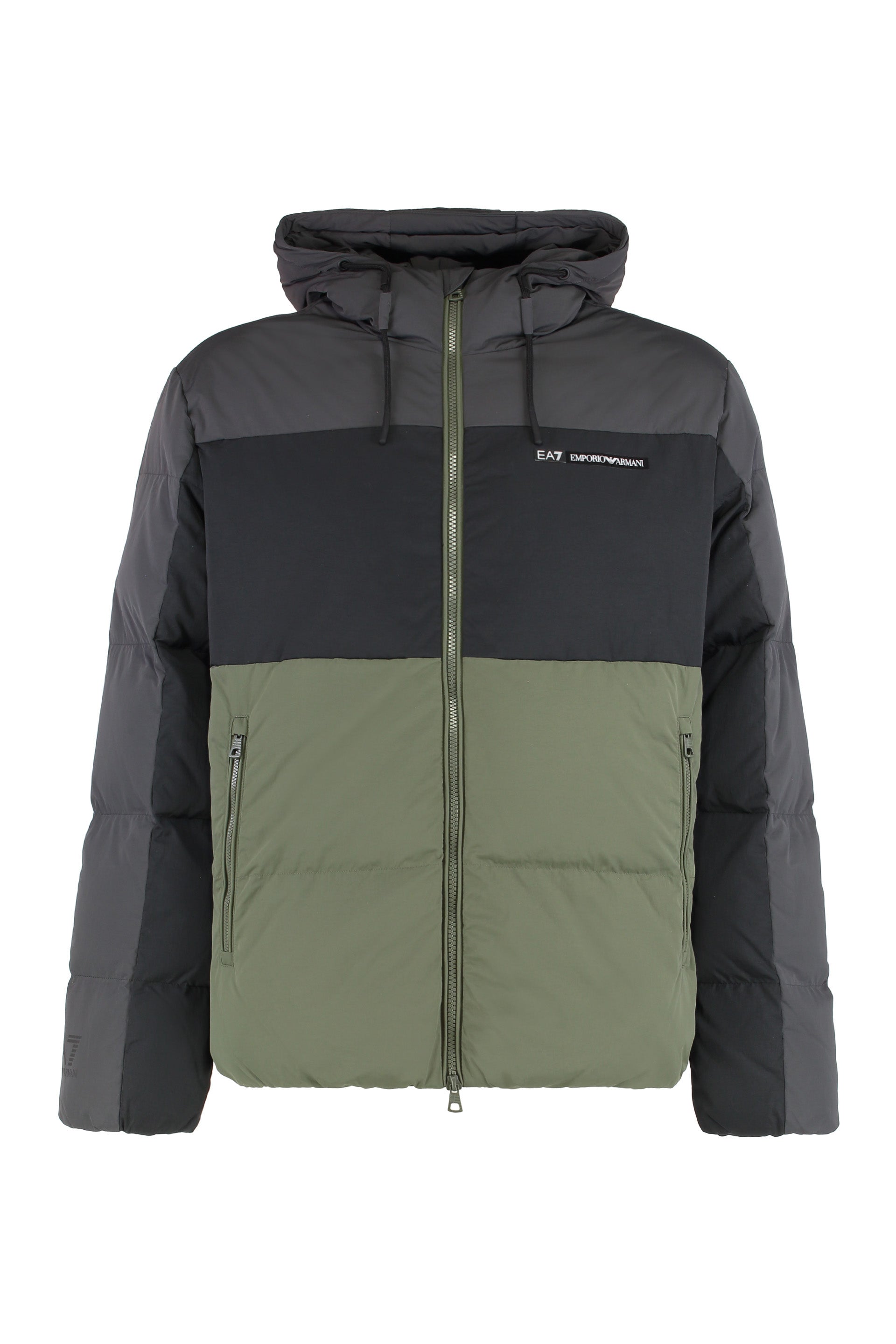 EA7 Color-Block Polyamide Down Jacket — Black by EA7