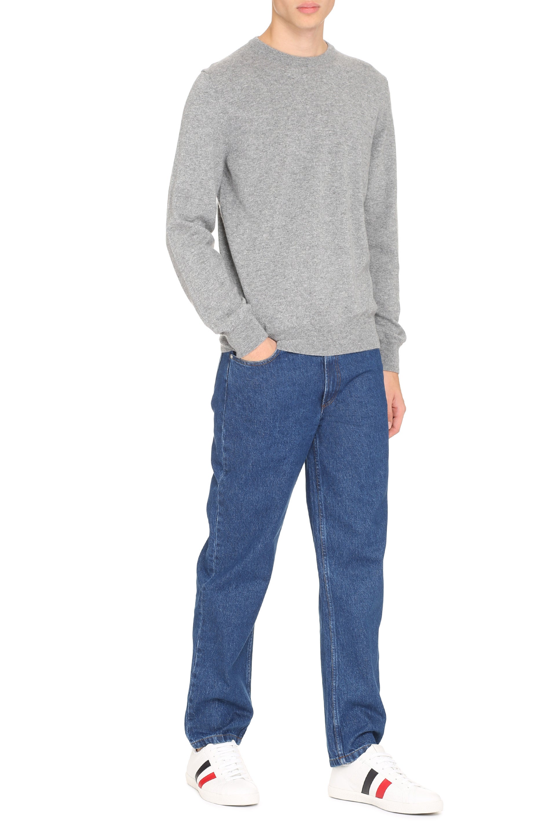 The Alphabet Cashmere Knit Sweater — Gray, view 3