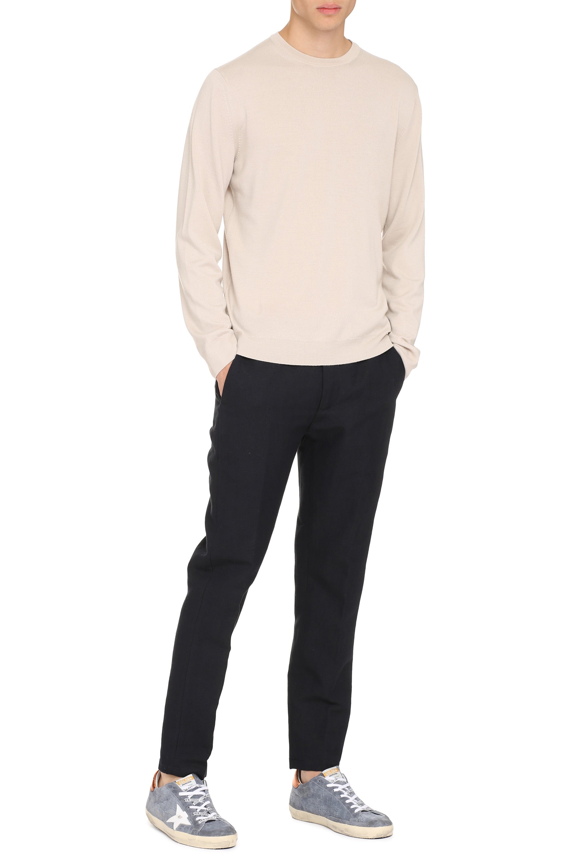The Alphabet Extra-Fine Wool Crew-Neck Sweater — Taupe, view 3