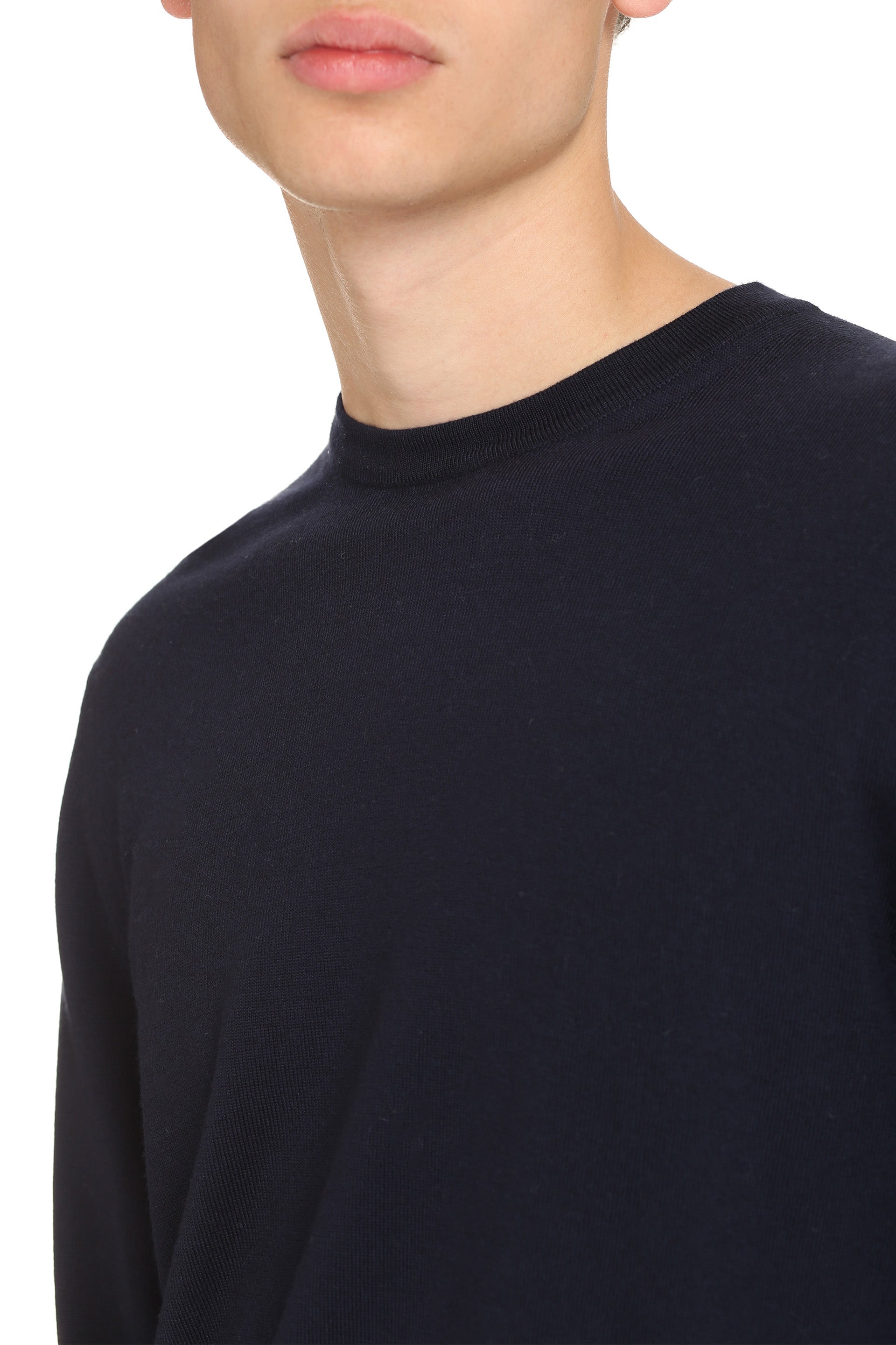 The Alphabet Fine-Gauge Wool Sweater — Blue, view 5
