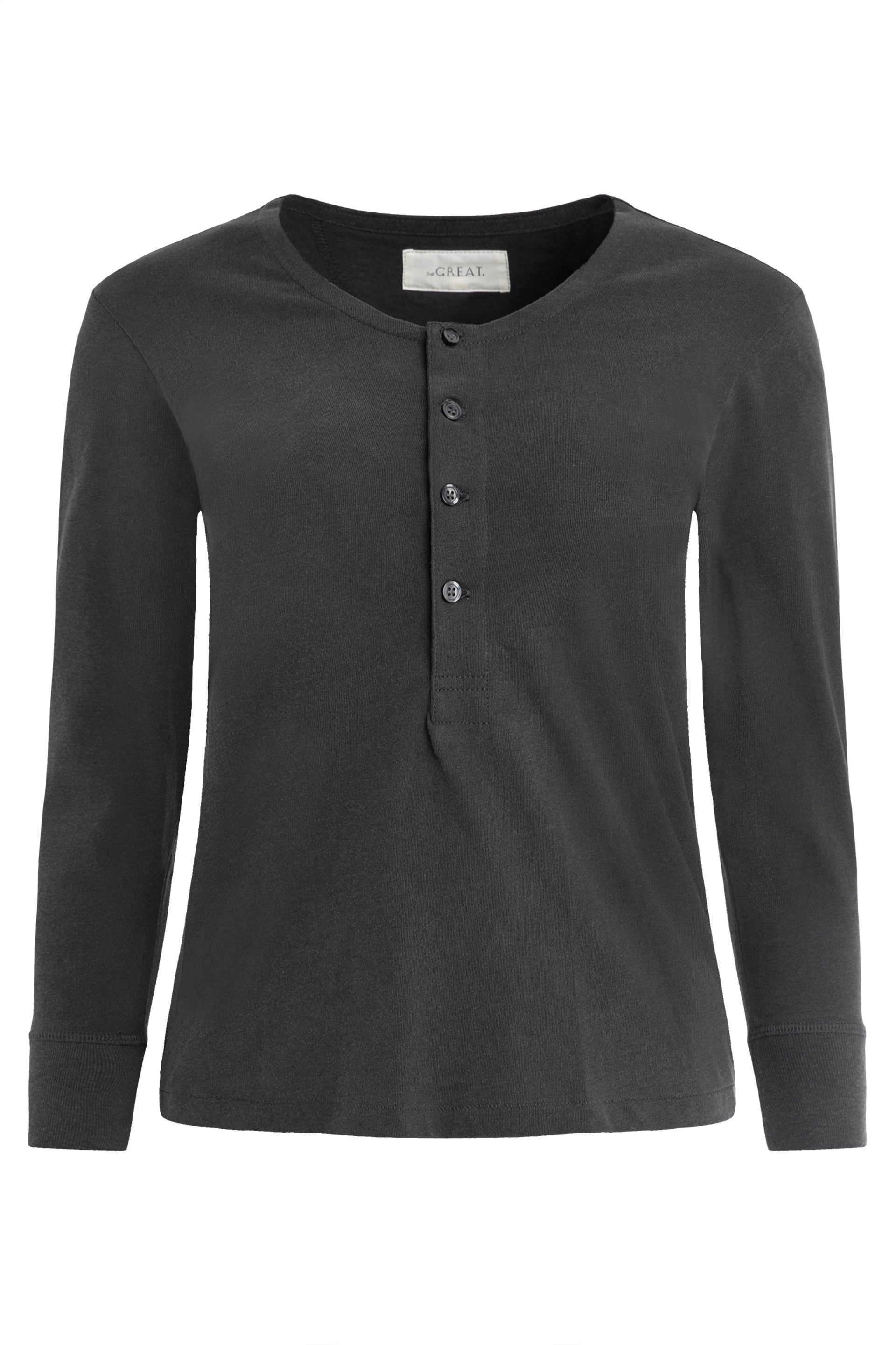 The Great Cotton Henley T-Shirt — Black by The Great