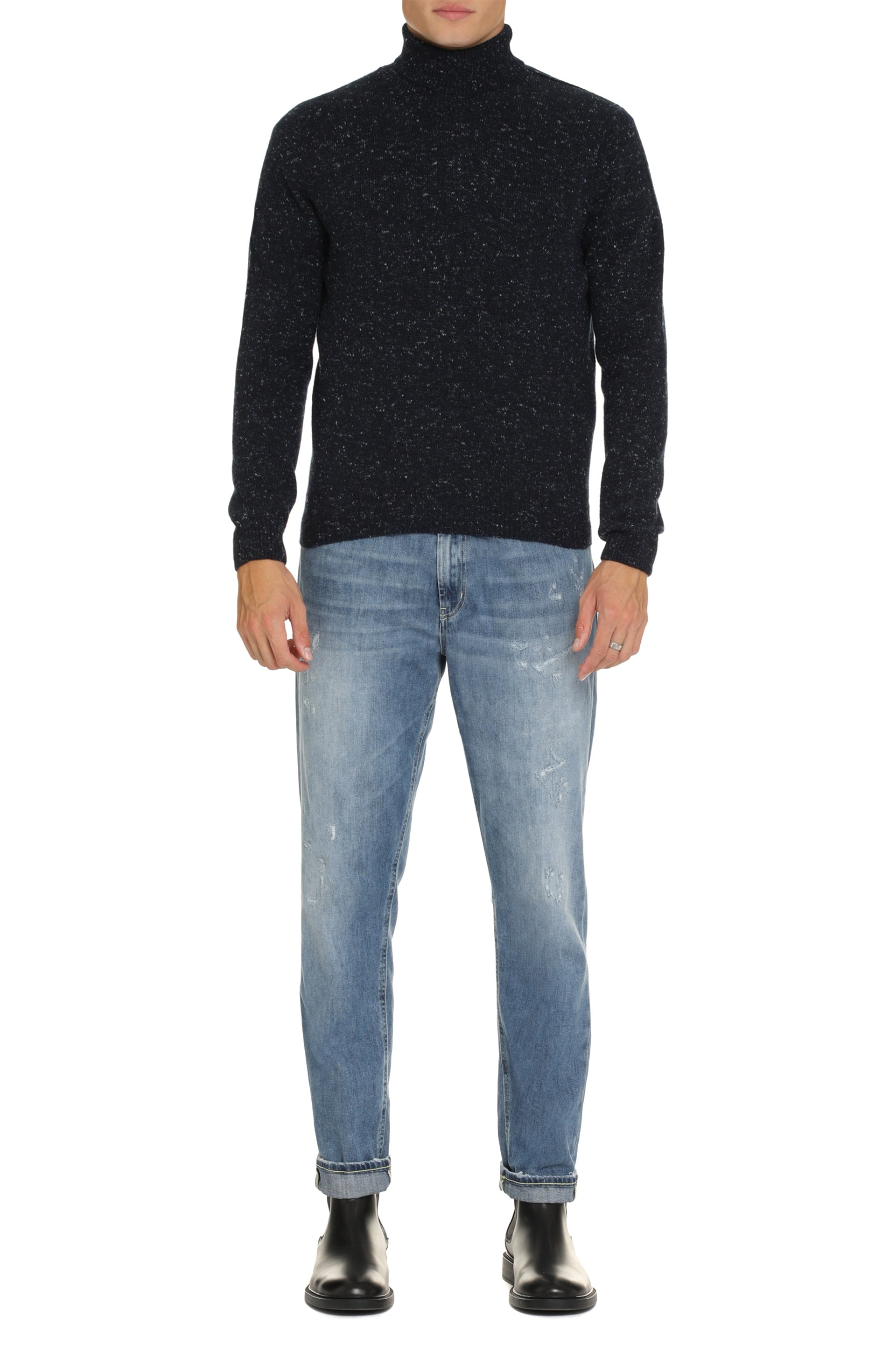 The Alphabet Cashmere Blend Turtleneck Sweater — Navy, view 3