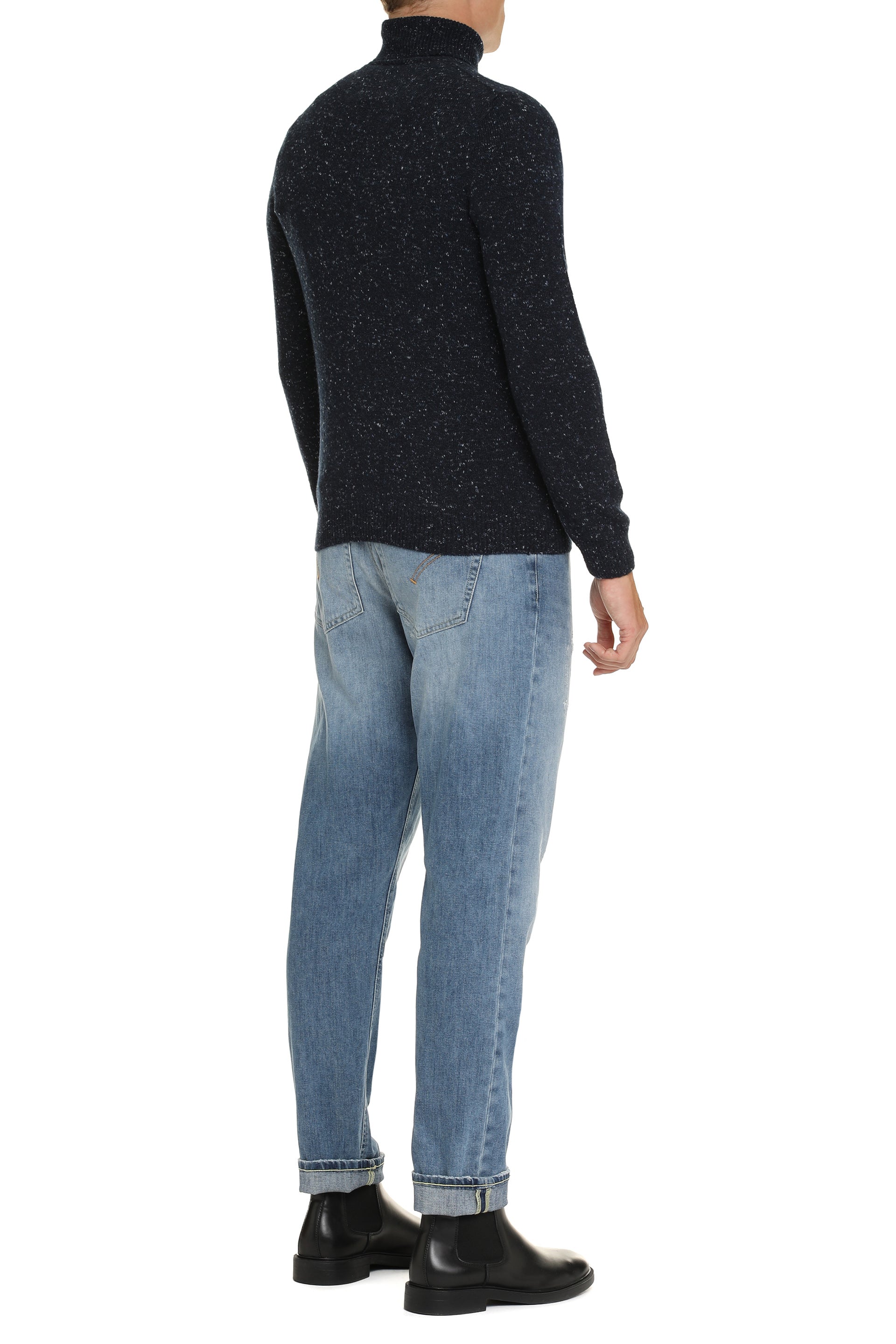 The Alphabet Cashmere Blend Turtleneck Sweater — Navy, view 4