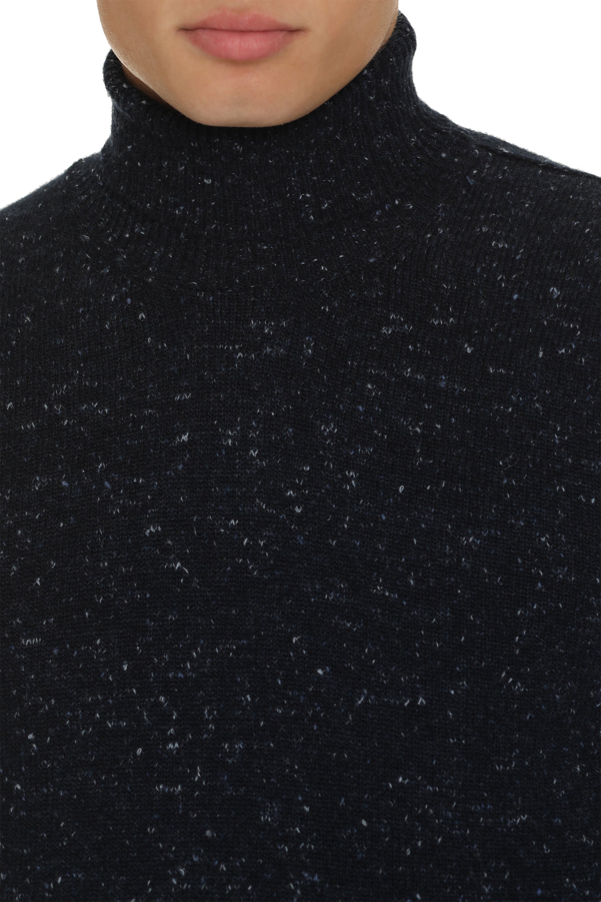 The Alphabet Cashmere Blend Turtleneck Sweater — Navy, view 5