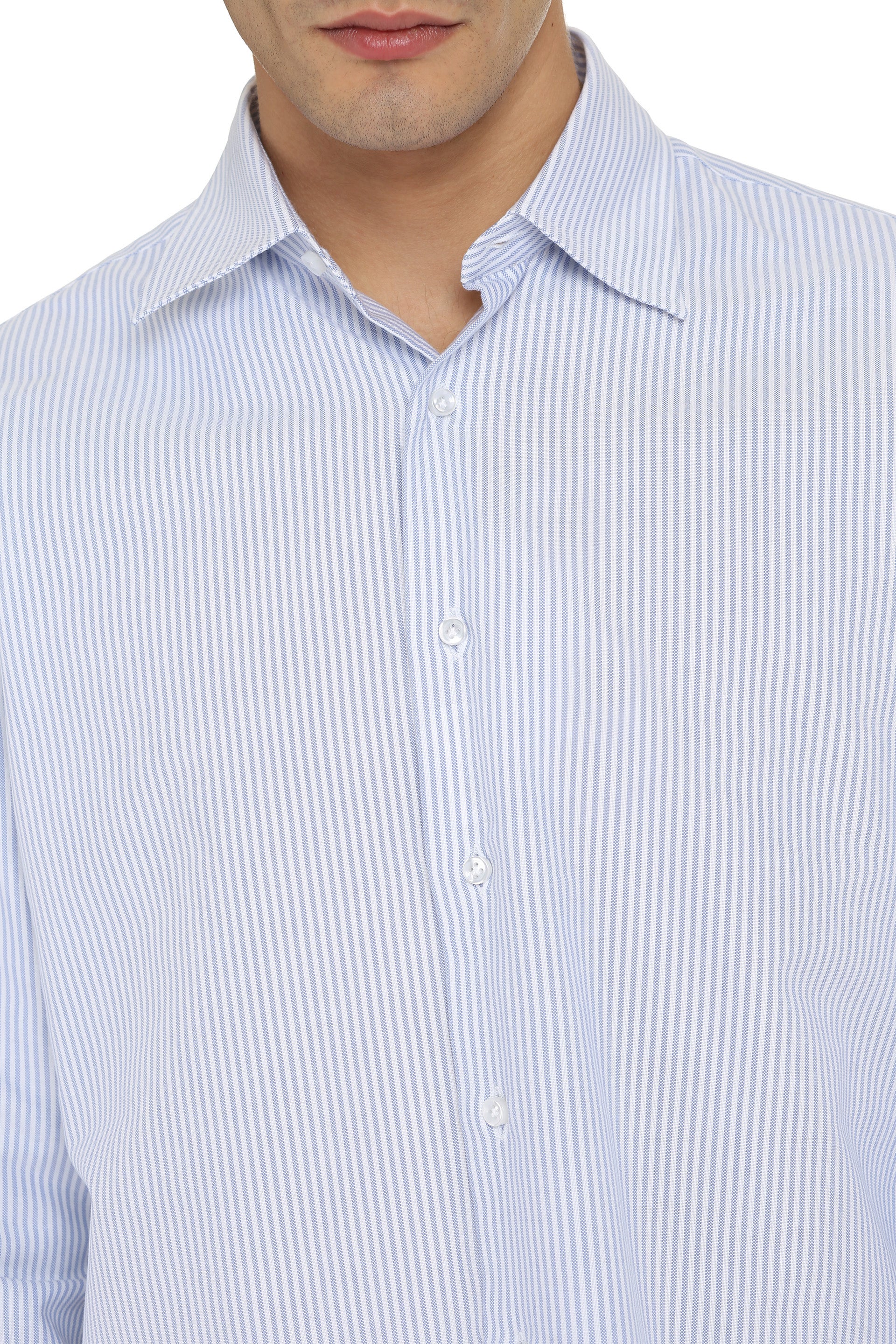 The Alphabet Striped Cotton Shirt — Blue, view 5