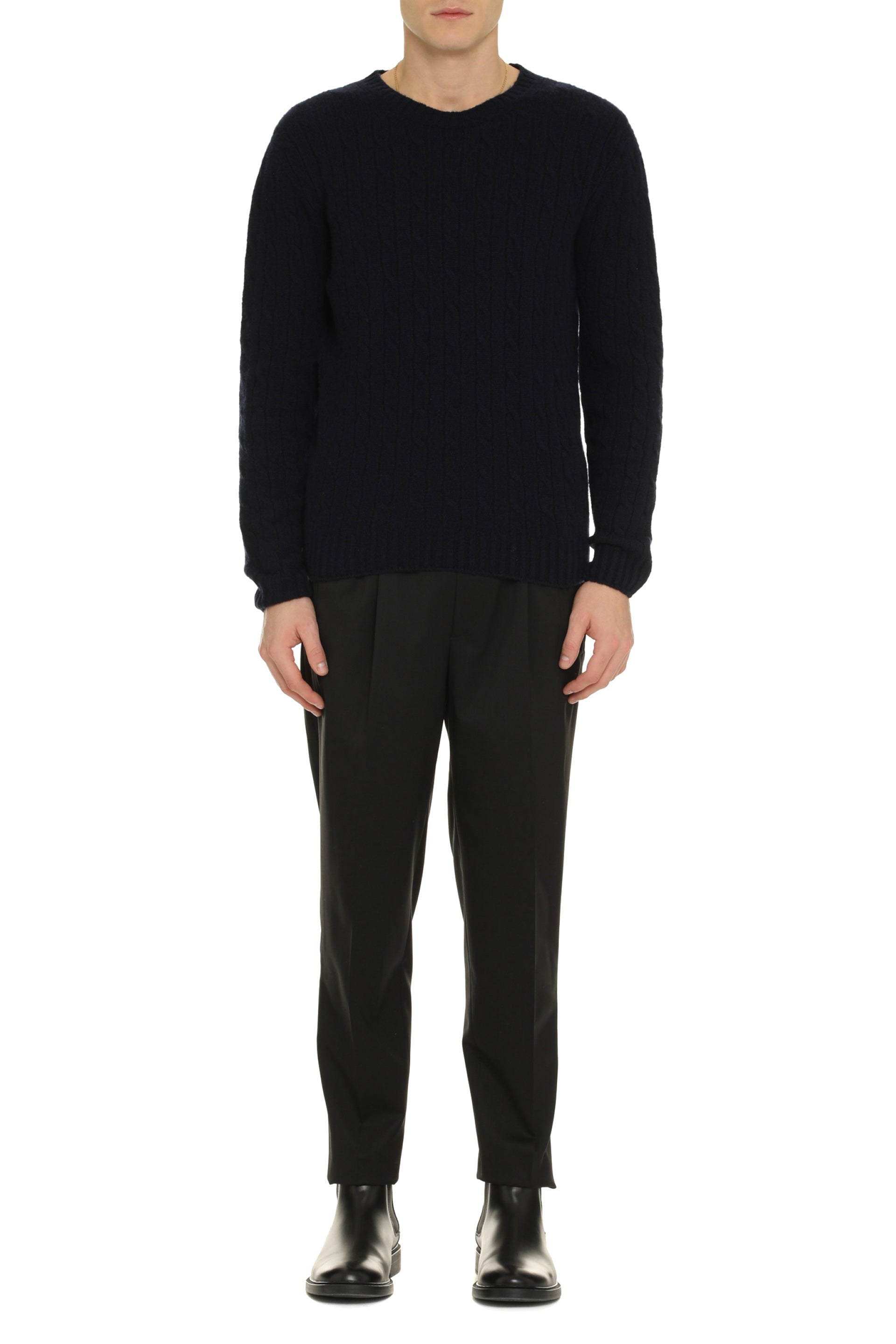 The Alphabet Cable-Knit Cashmere Sweater — Navy, view 3