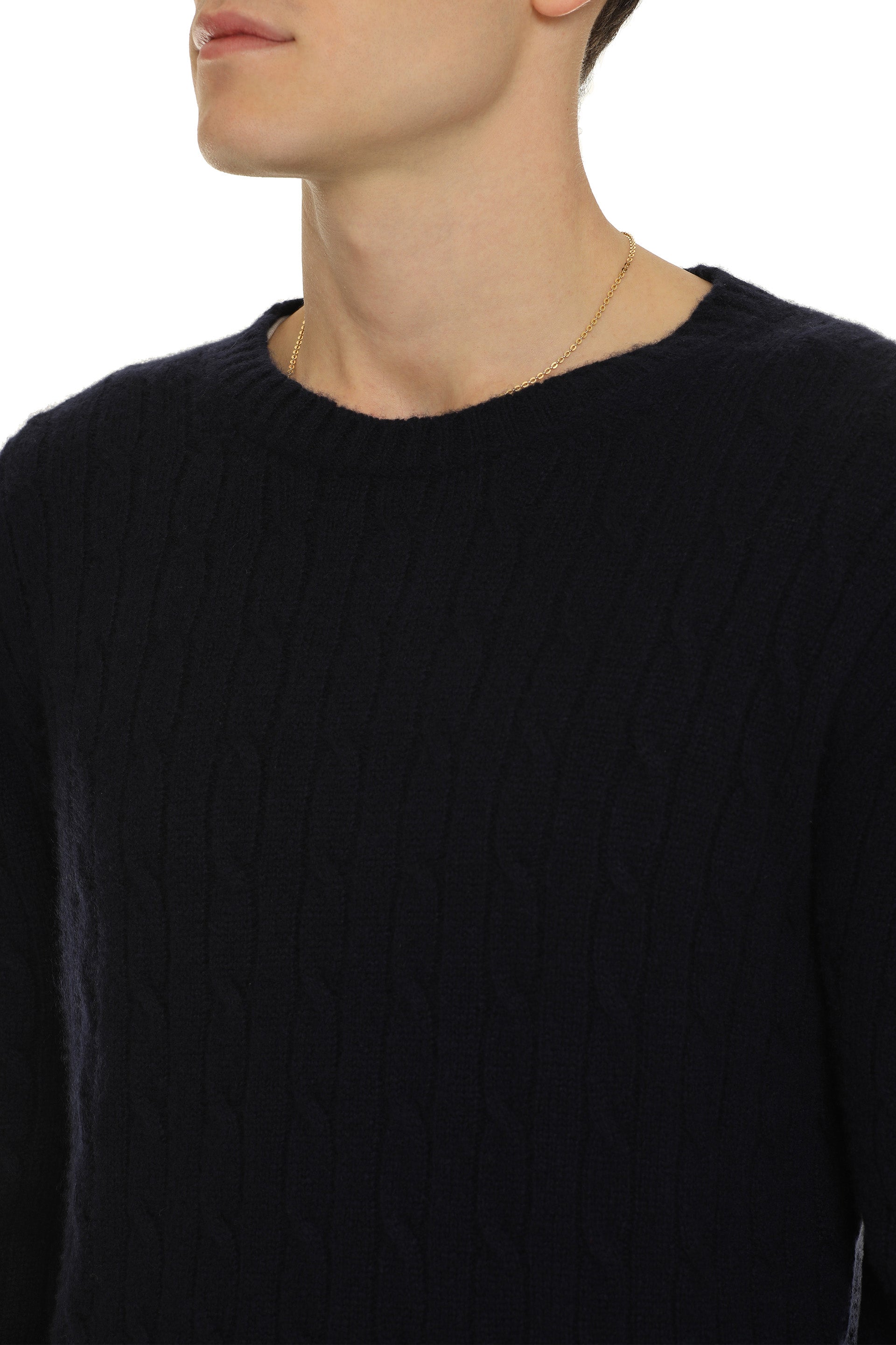 The Alphabet Cable-Knit Cashmere Sweater — Navy, view 5