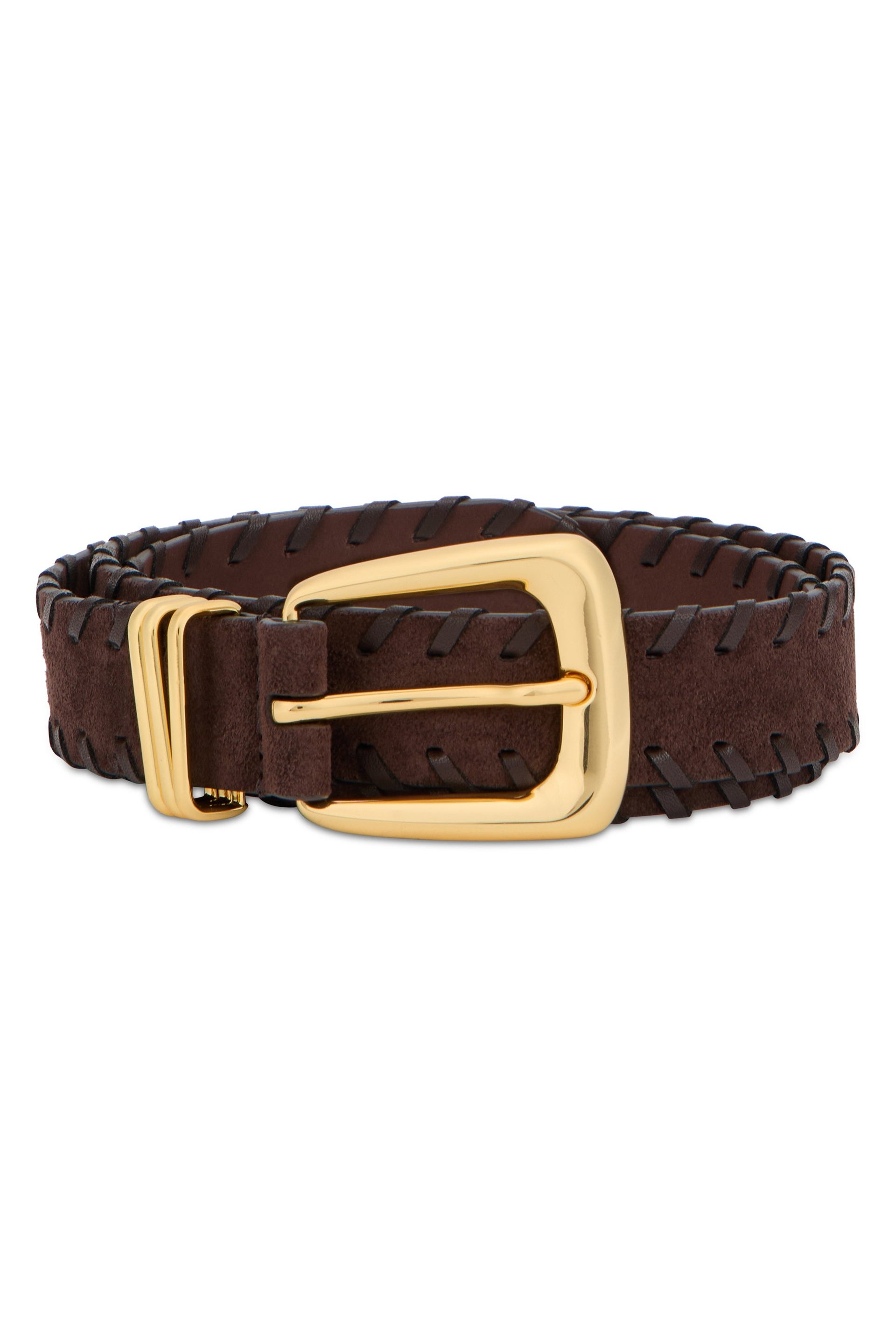Veronica Beard Gold Buckle Leather Belt — Brown by Veronica Beard