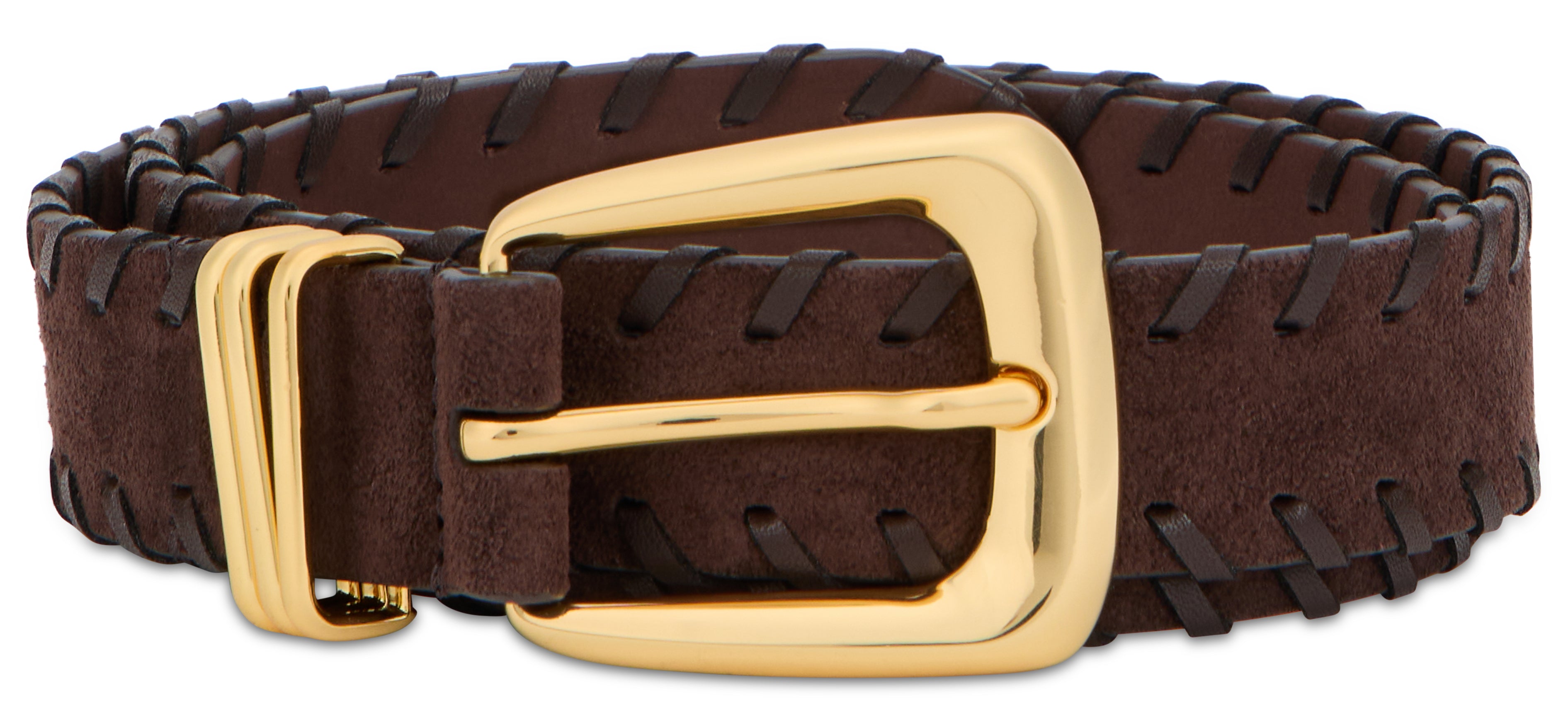 Veronica Beard Gold Buckle Leather Belt — Brown, view 2