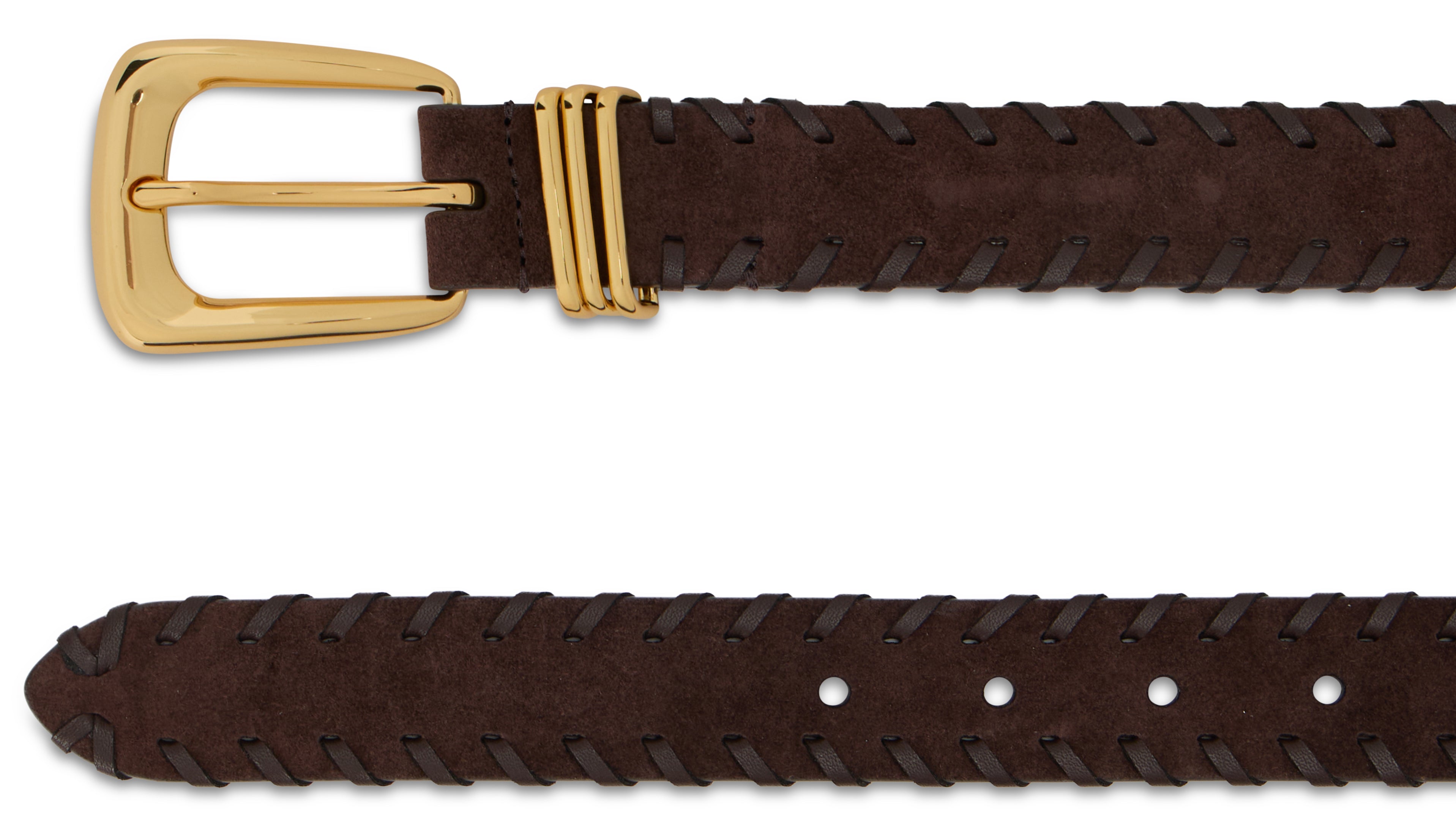 Veronica Beard Gold Buckle Leather Belt — Brown, view 3