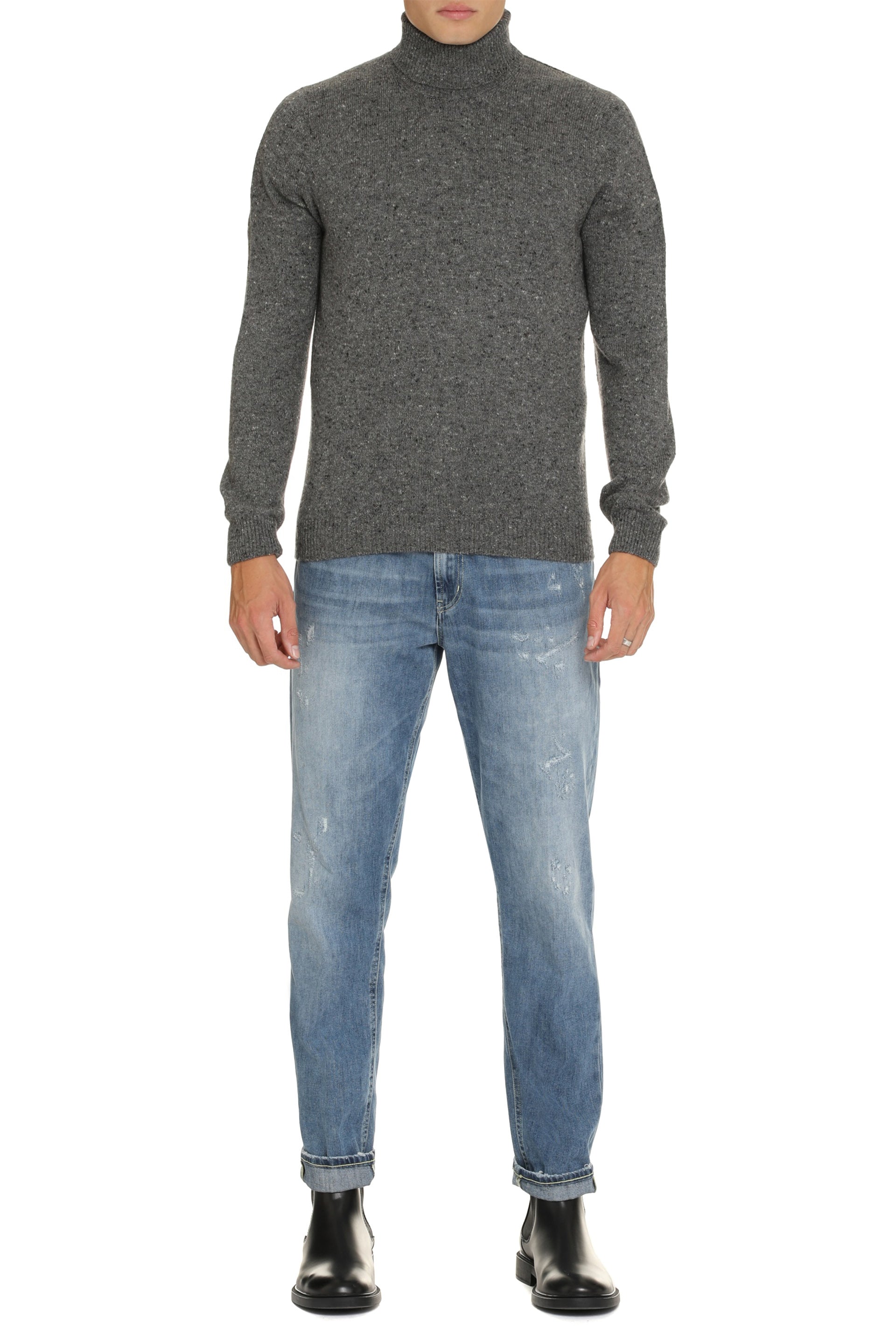 The Alphabet Cashmere Blend Turtleneck Sweater — Gray, view 3