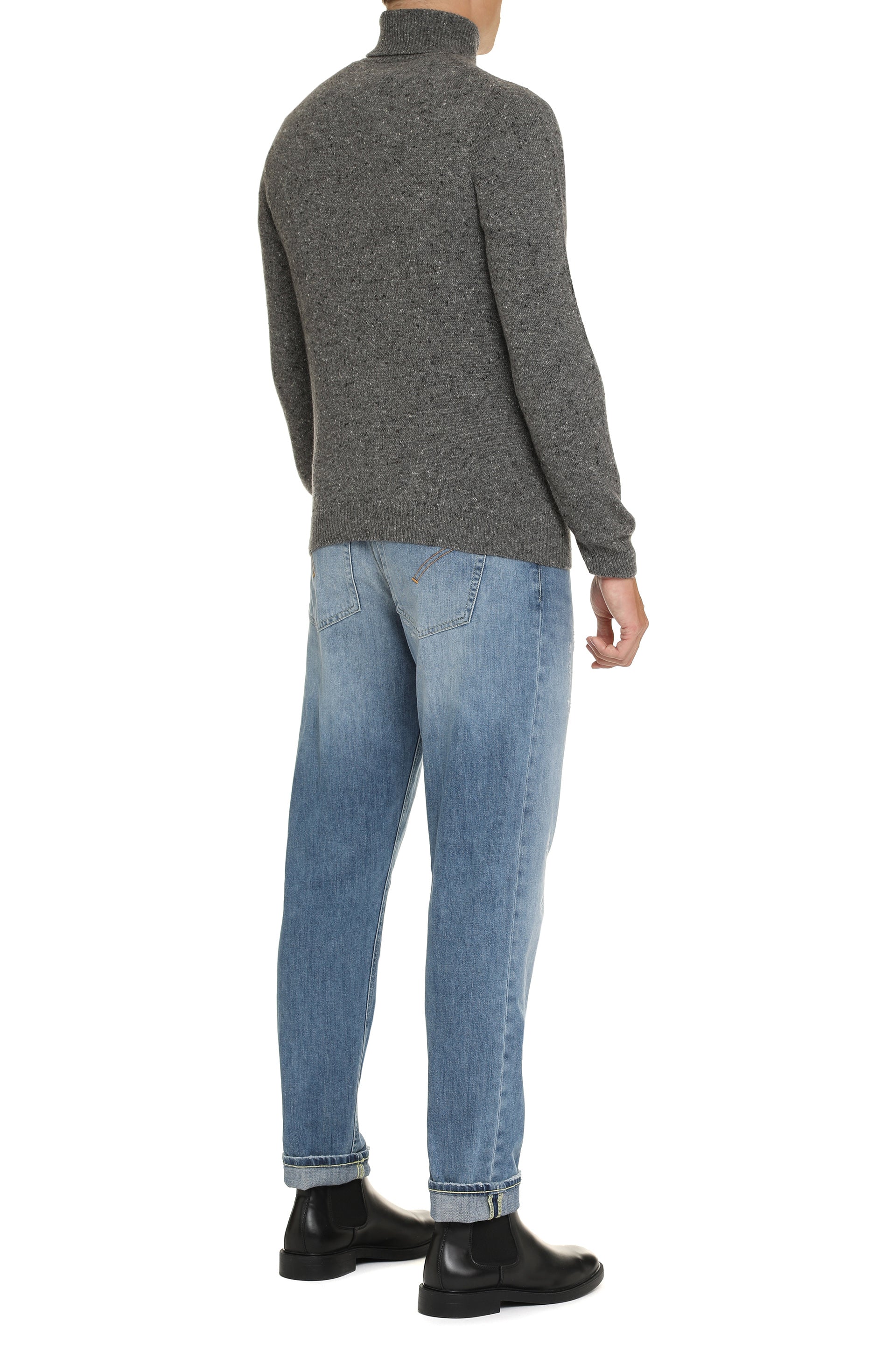 The Alphabet Cashmere Blend Turtleneck Sweater — Gray, view 4