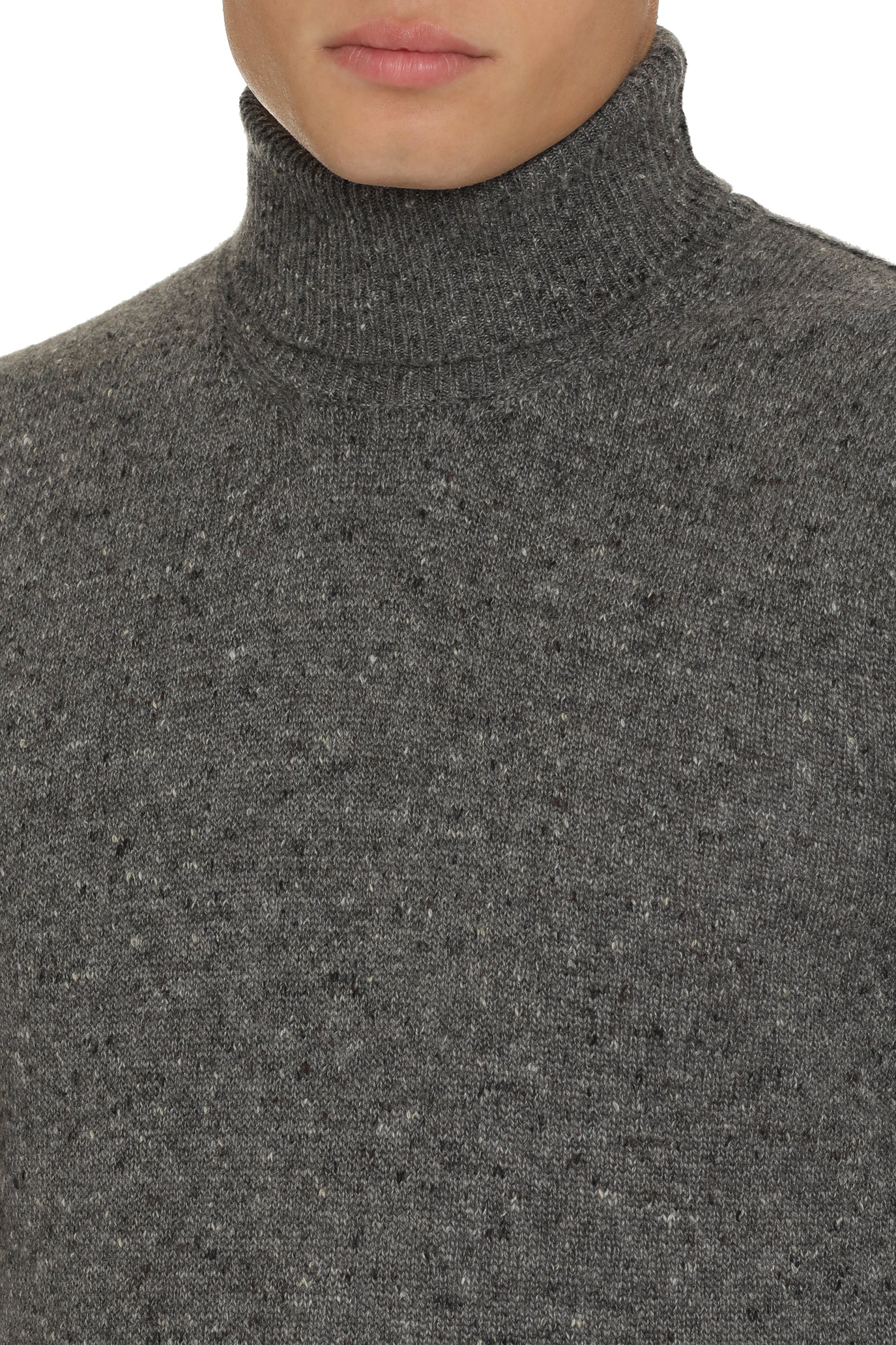 The Alphabet Cashmere Blend Turtleneck Sweater — Gray, view 5