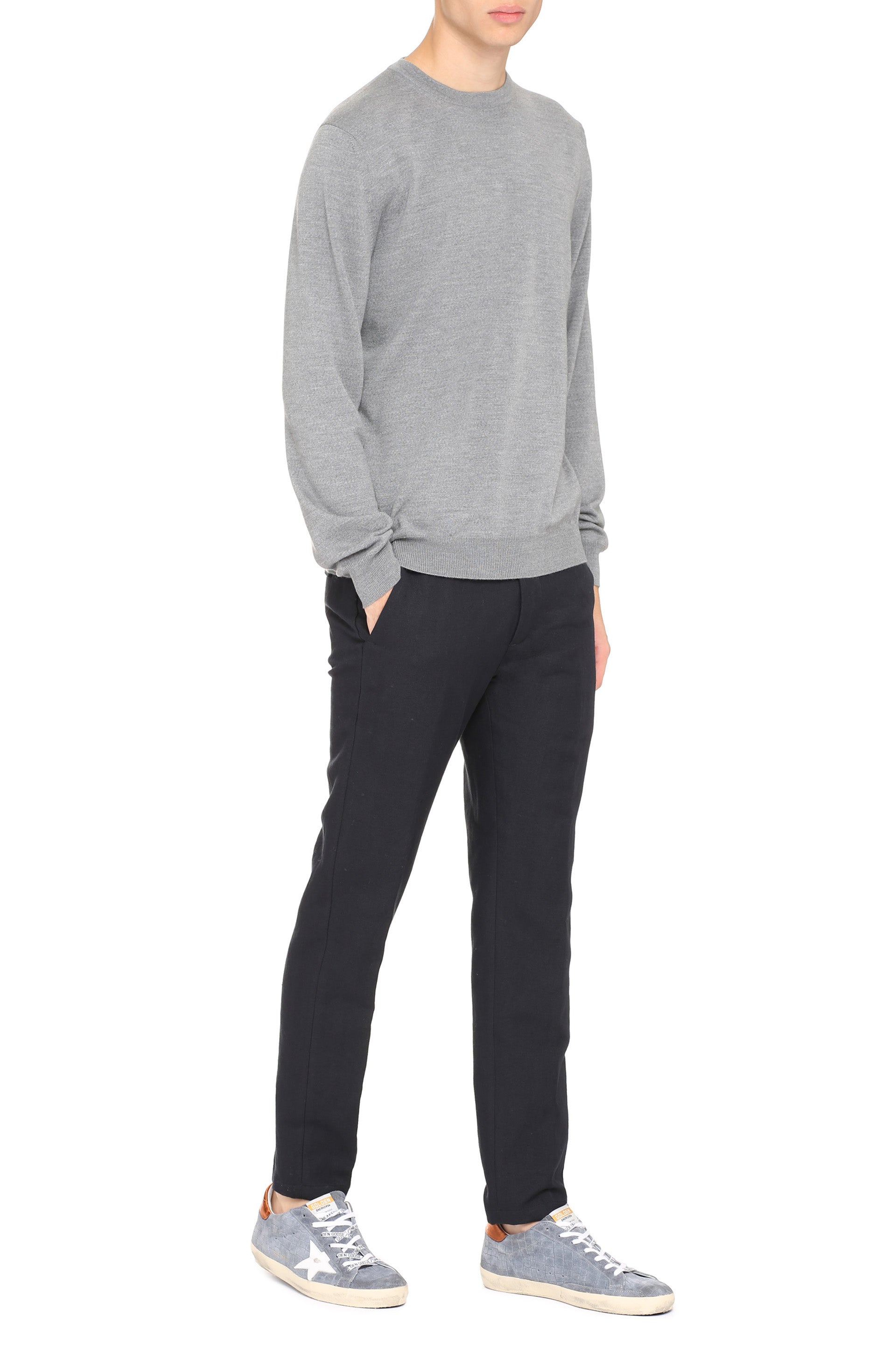The Alphabet Extra-Fine Wool Crew-Neck Sweater — Gray, view 3