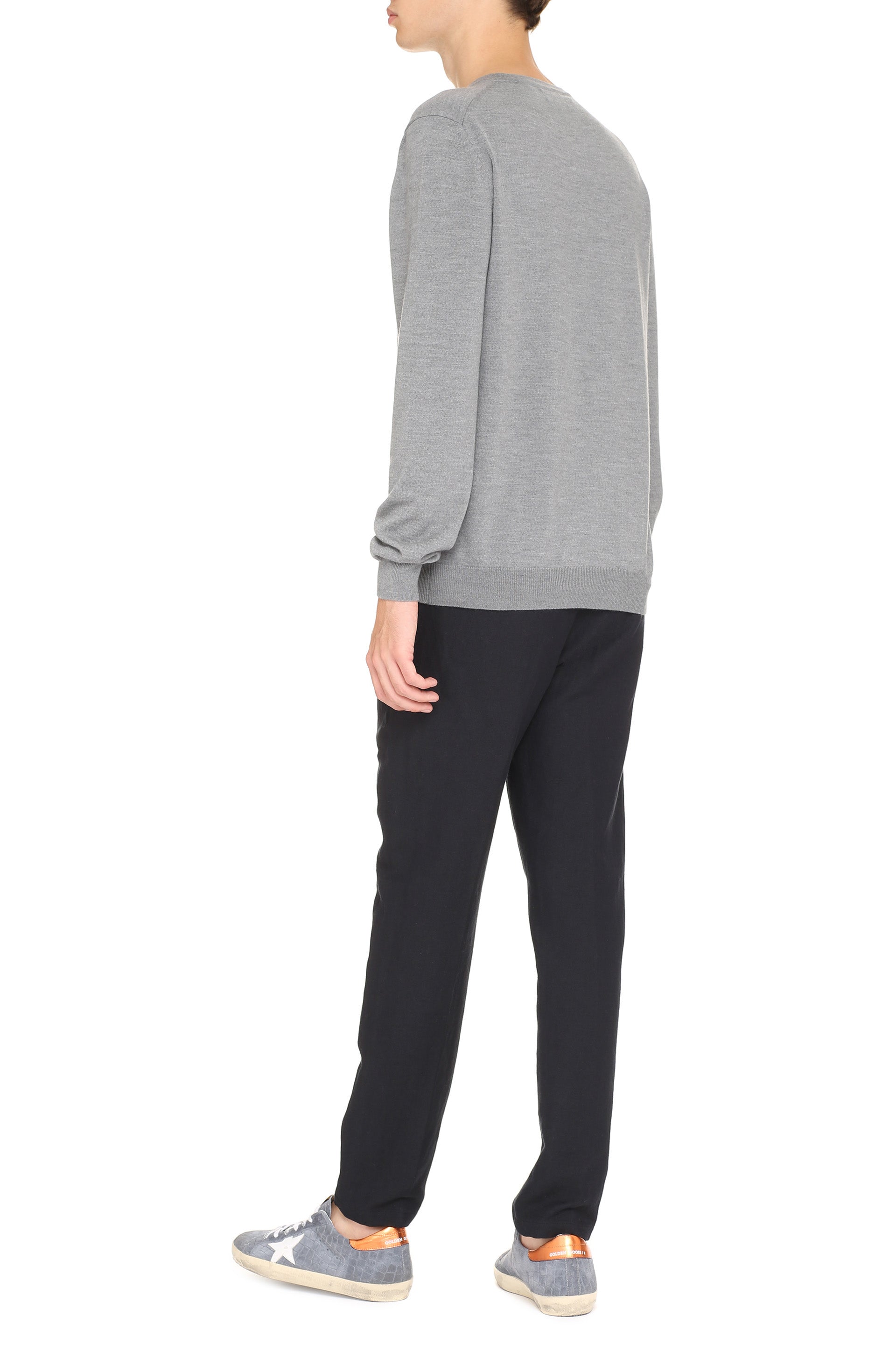 The Alphabet Extra-Fine Wool Crew-Neck Sweater — Gray, view 4