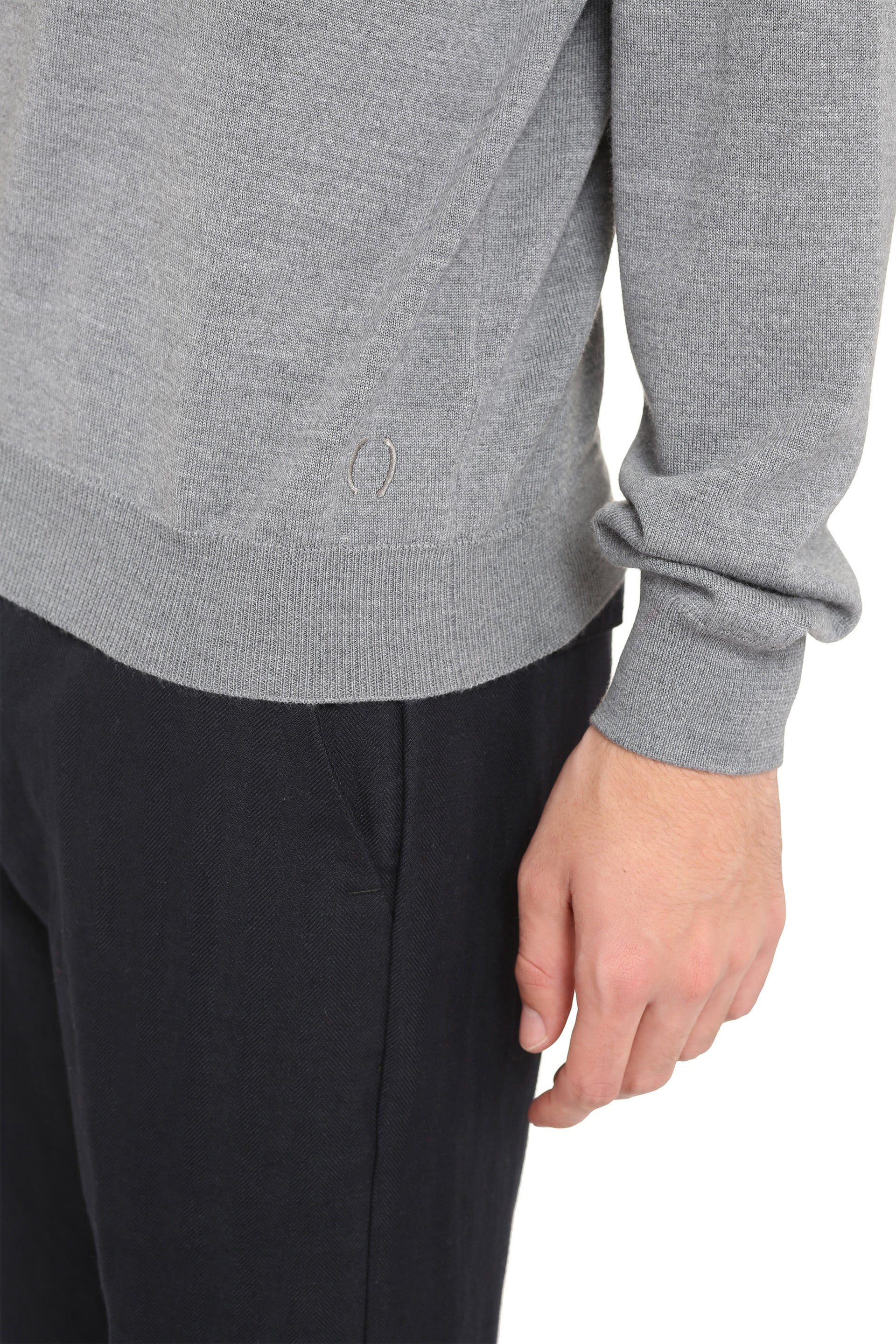 The Alphabet Extra-Fine Wool Crew-Neck Sweater — Gray, view 5