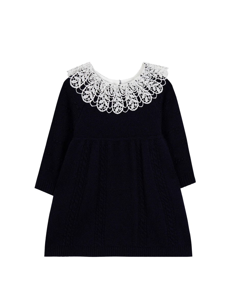 Tartine Et Chocolat Lace-Collar Cotton Dress — Navy by Tartine Et Chocolat
