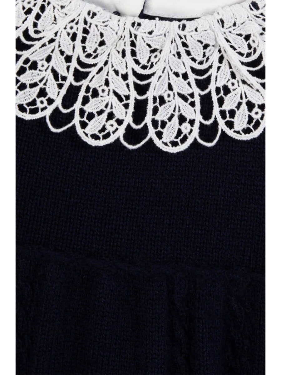 Tartine Et Chocolat Lace-Collar Cotton Dress — Navy, view 2