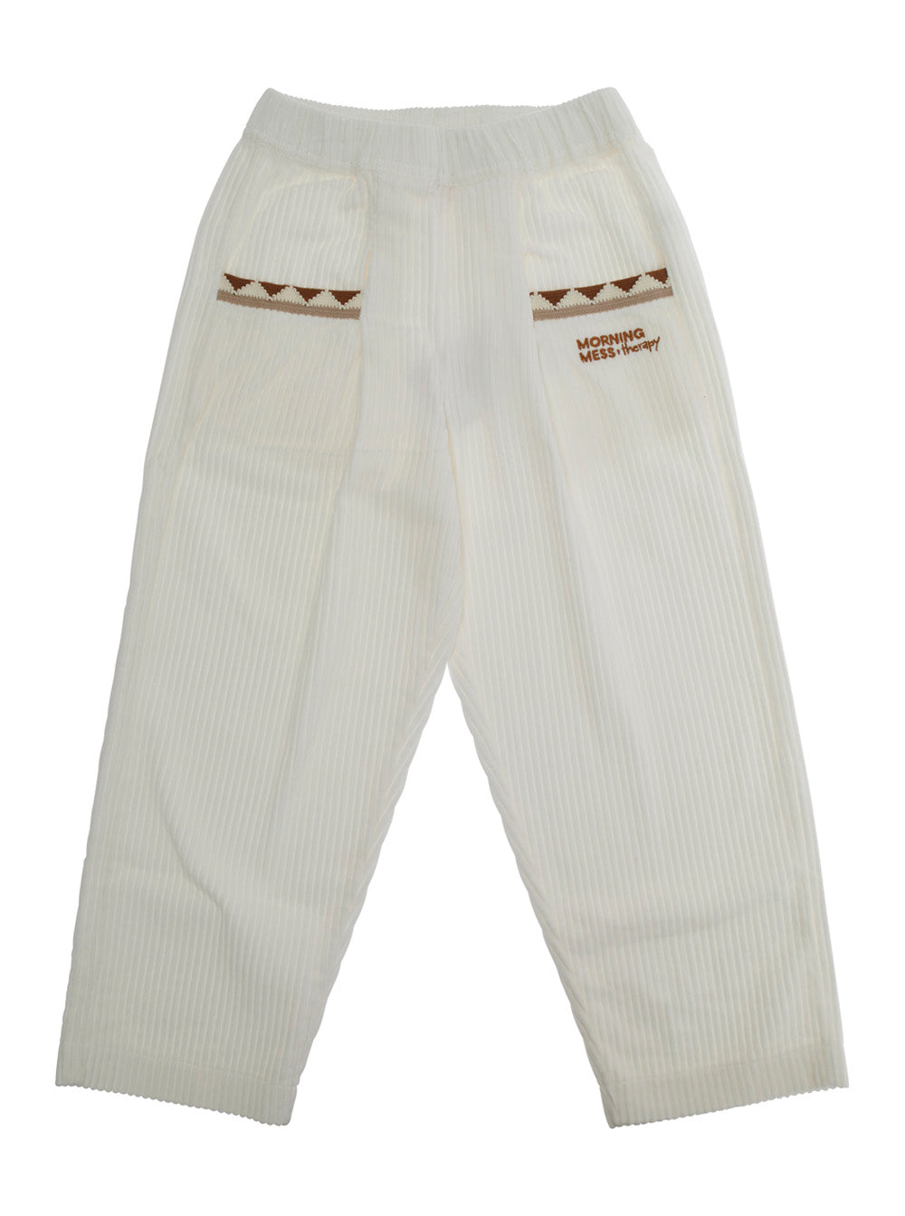 Morning Mess Therapy Corduroy with Embroidered Logo Trousers — White by Morning Mess Therapy