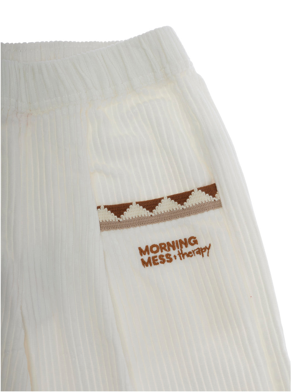 Morning Mess Therapy Corduroy with Embroidered Logo Trousers — White, view 3