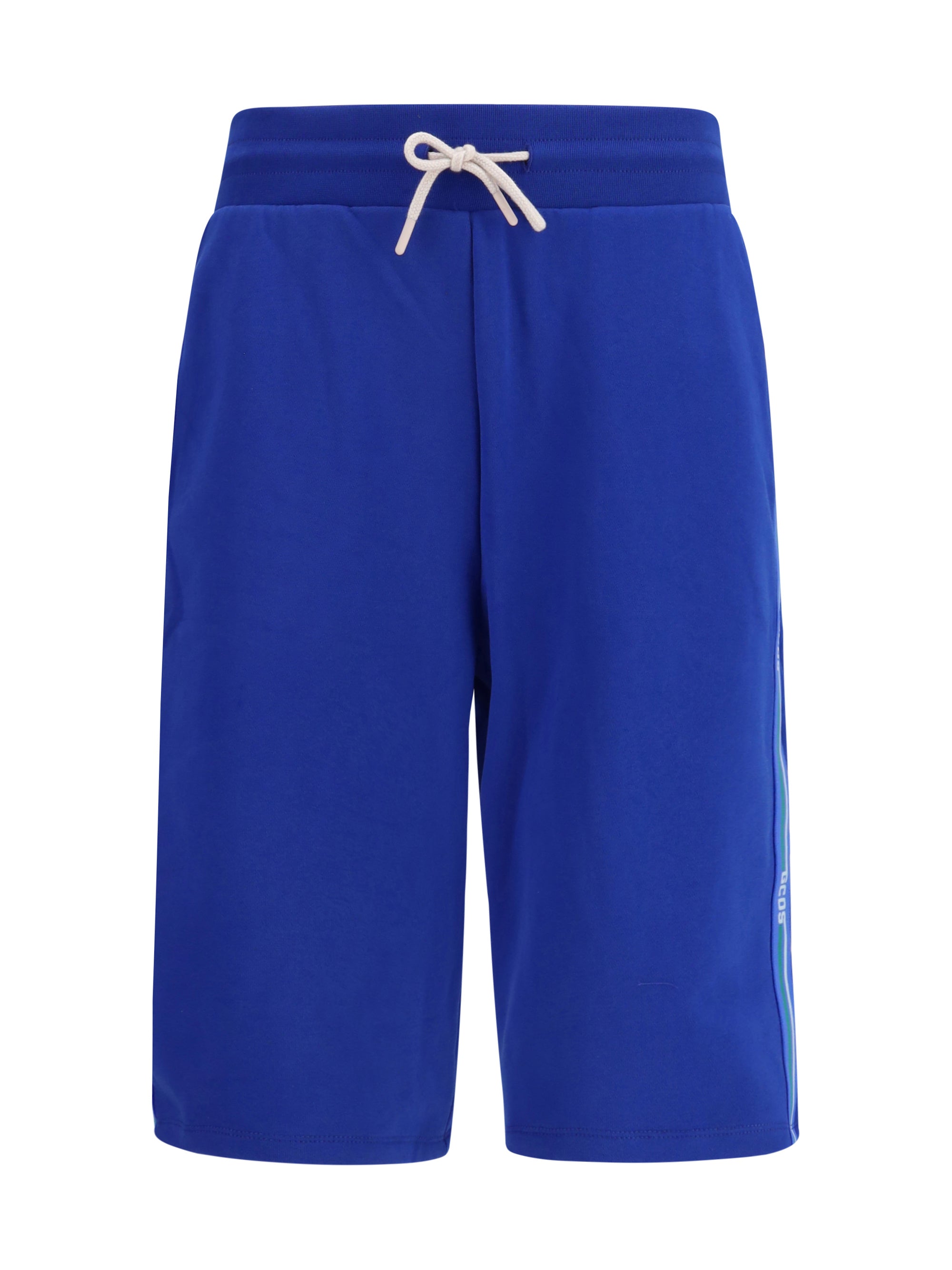 GCDS Side-Stripe Cotton Bermuda Shorts — Blue, view 3