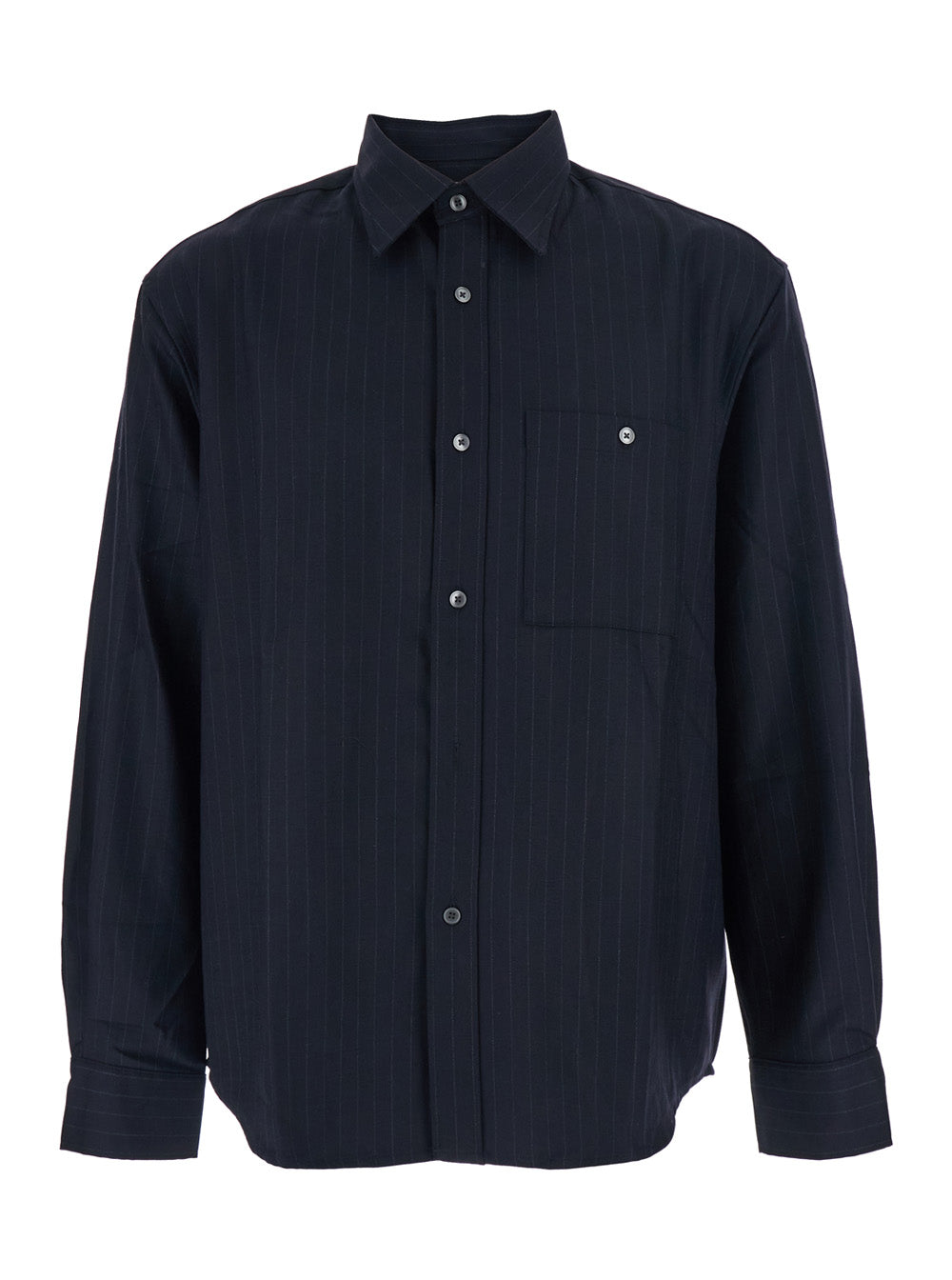 Tonywack Pinstriped Wool Blend Shirt — Navy by Tonywack