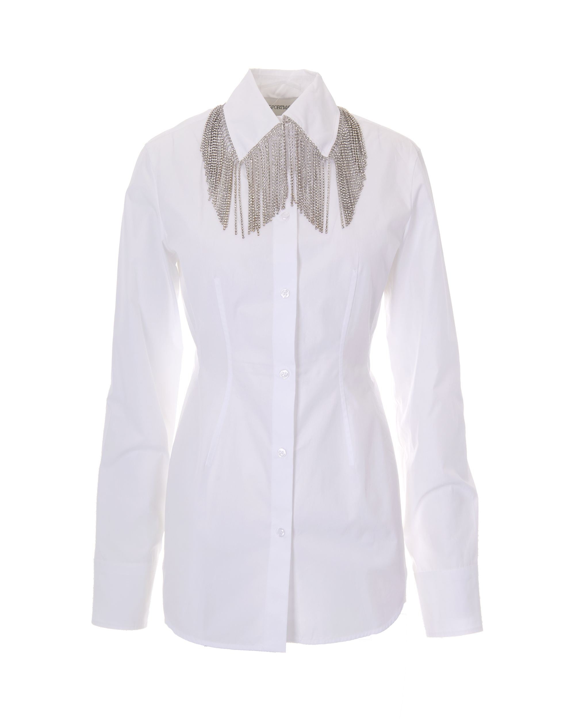 Sportmax Jewelled Fringe Collar Shirt — White by Sportmax