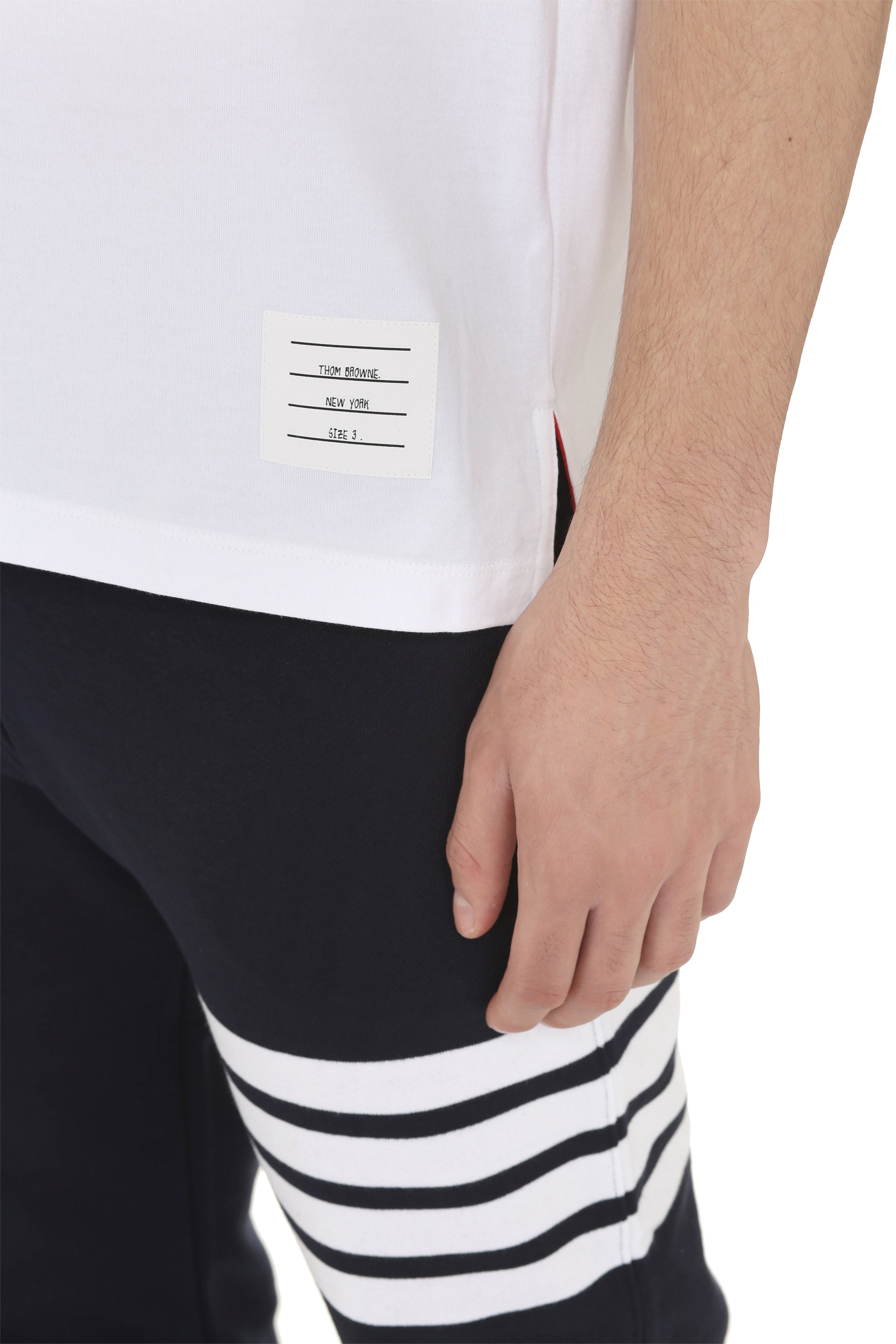 Thom Browne Crew-Neck Cotton T-Shirt — White, view 5