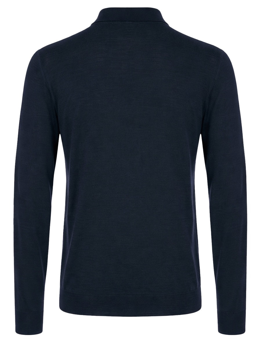 Drumohr Merino Wool Polo Shirt — Blue, view 2
