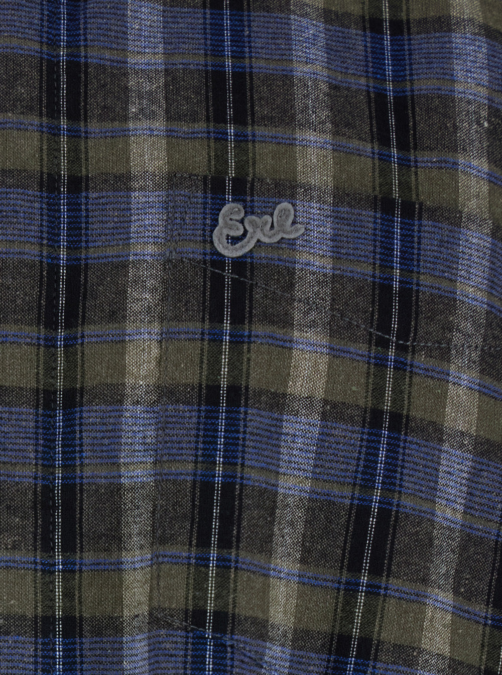 Erl Checked Cotton Shirt — Gray, view 3