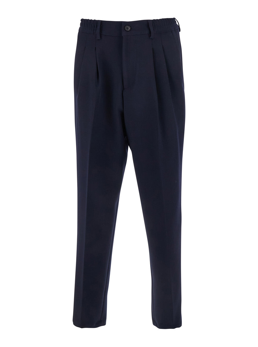 Low Brand Elastic Waist Cotton Trousers — Navy by Low Brand