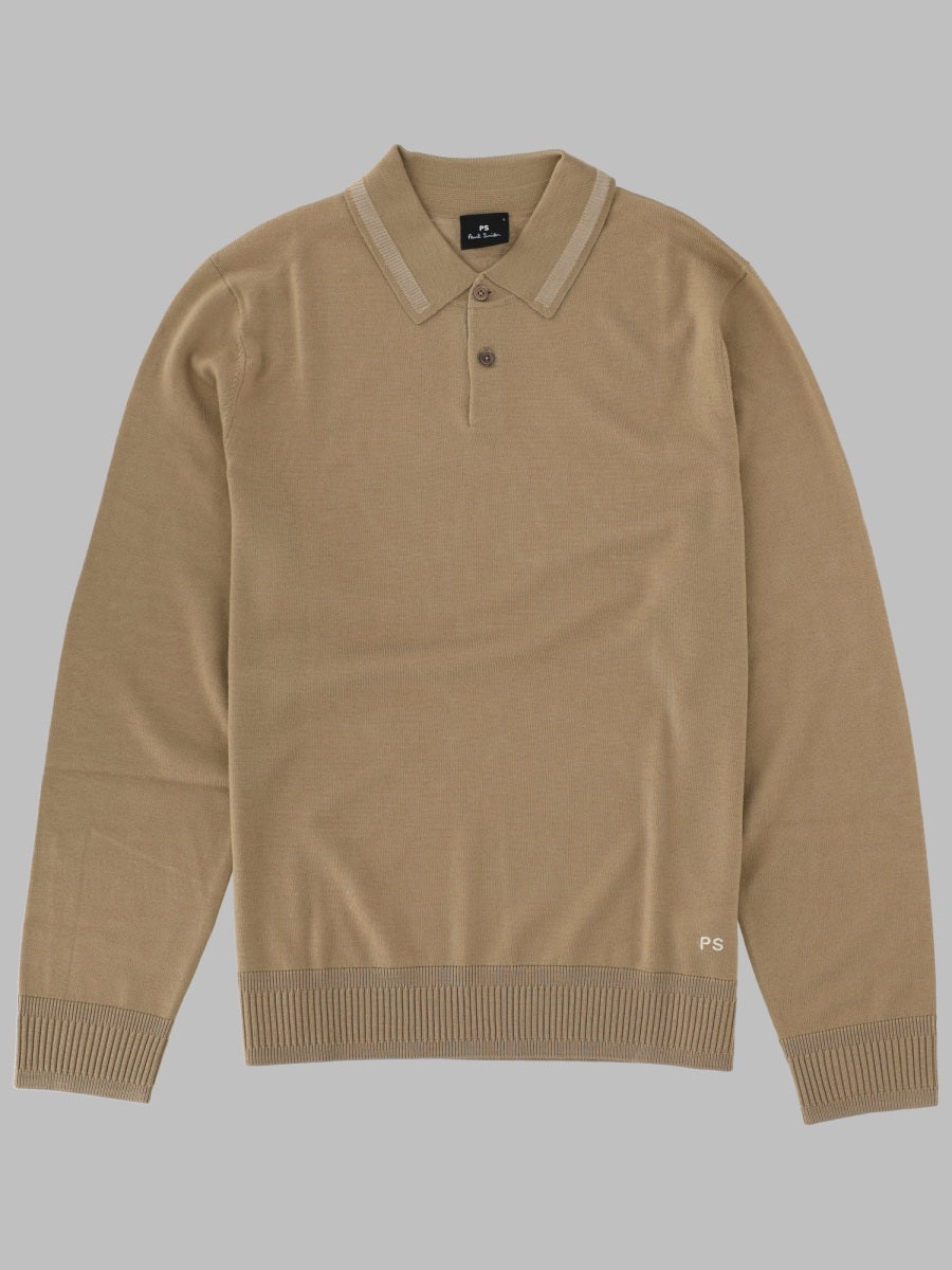 Ps Paul Smith Merino Wool Polo Shirt — Brown by Ps Paul Smith