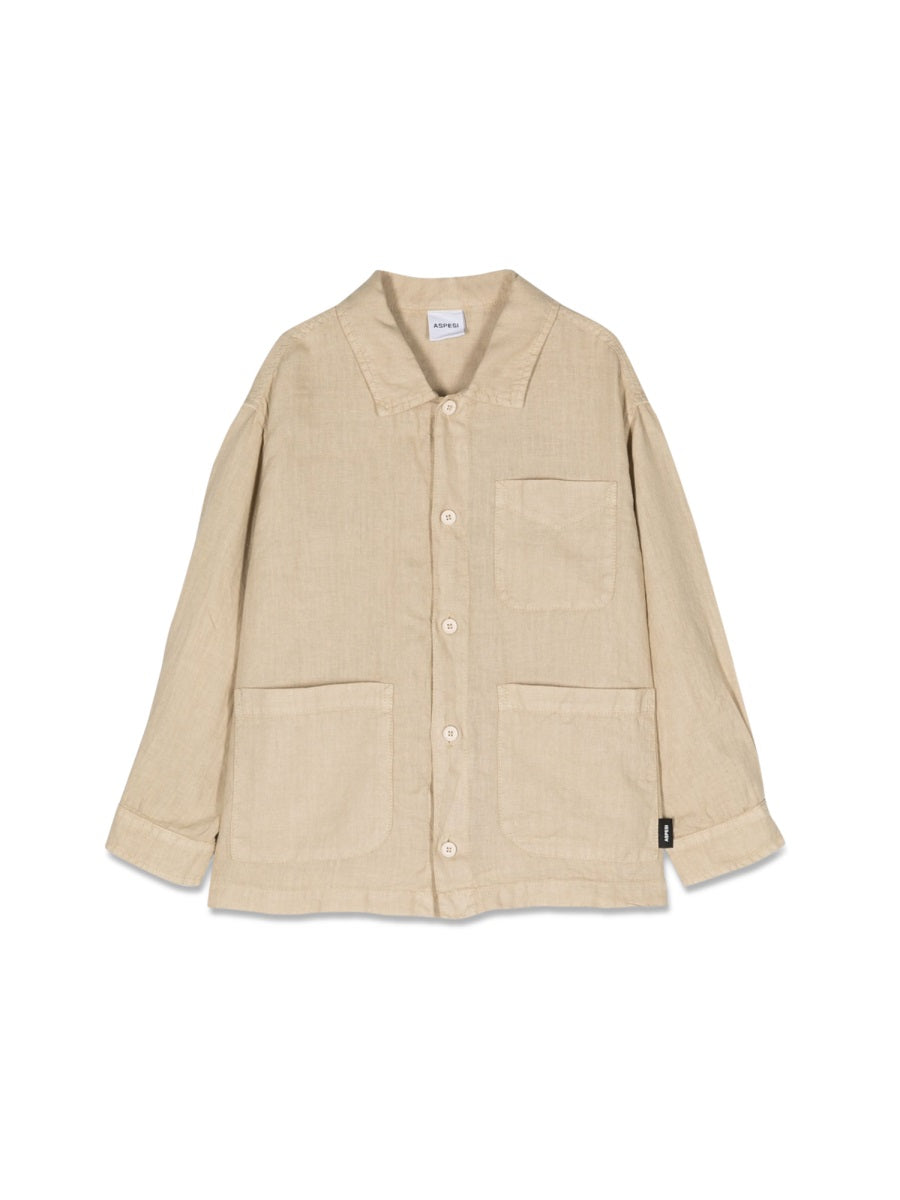 Aspesi 100% Linen Shirt Jacket — Beige by Aspesi