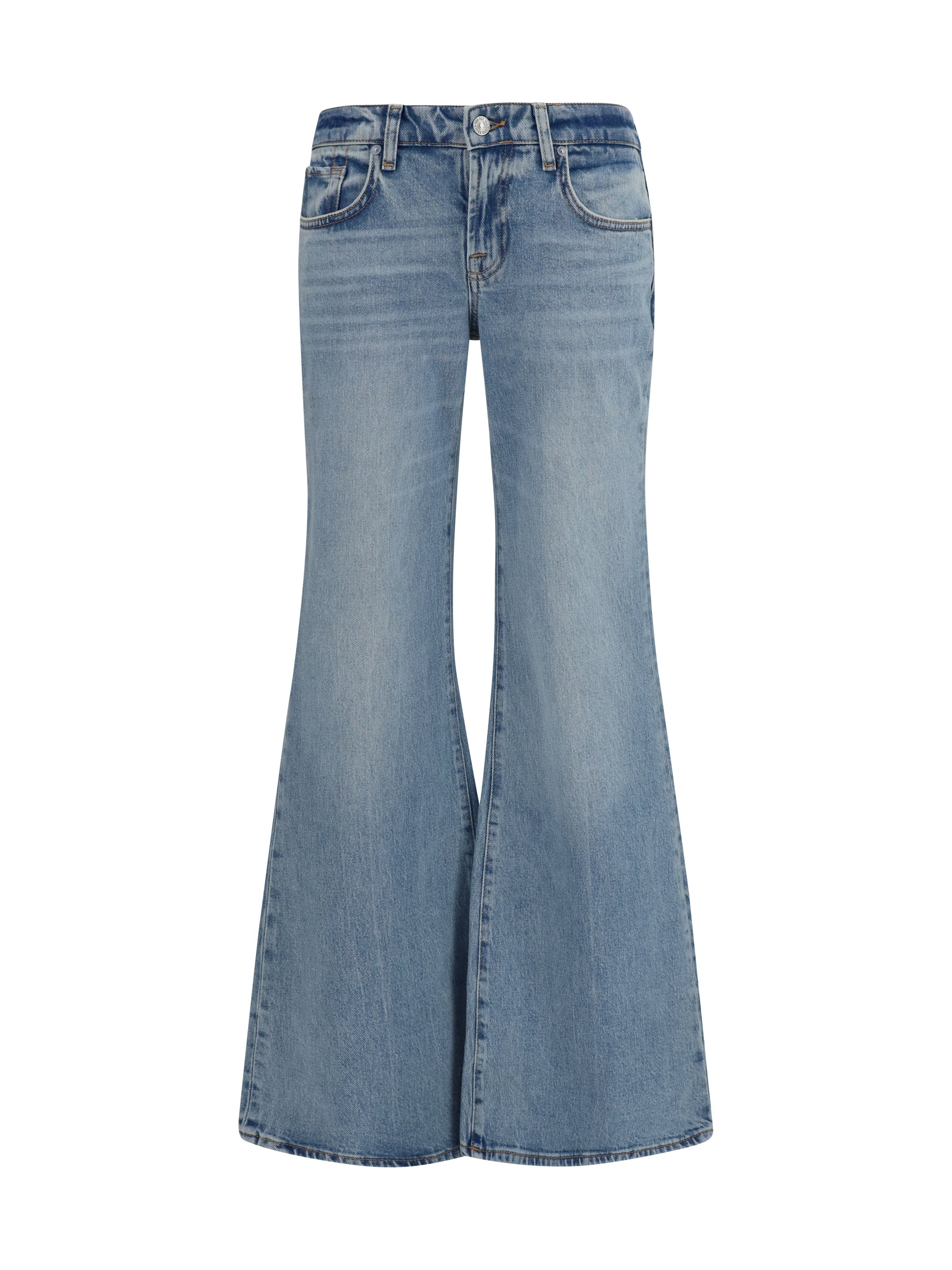 7 For All Mankind Low-Rise Five-Pocket Jeans — Blue, view 3