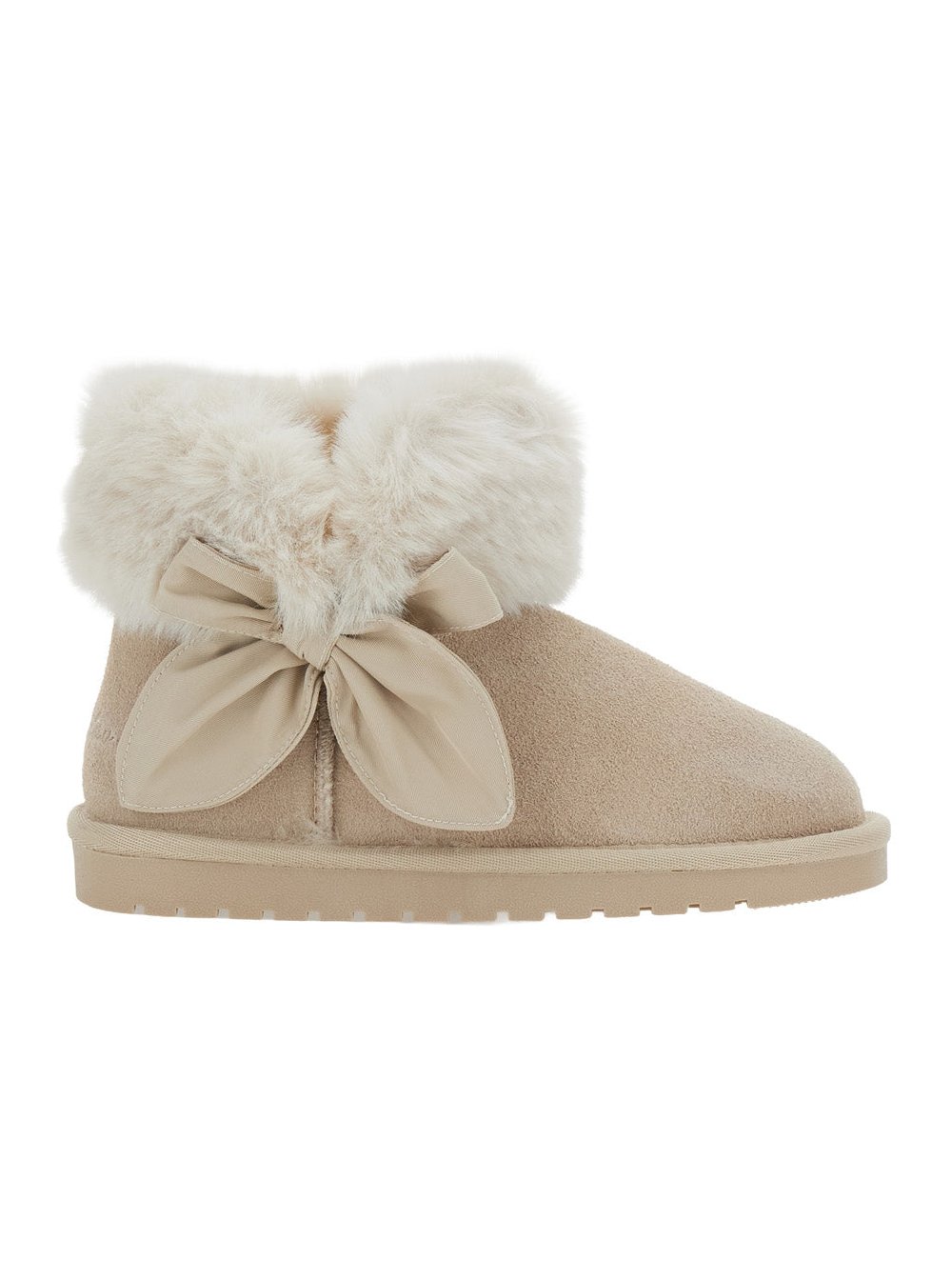 Monnalisa Suede with Faux Fur Cuff Ankle Boot — Beige by Monnalisa