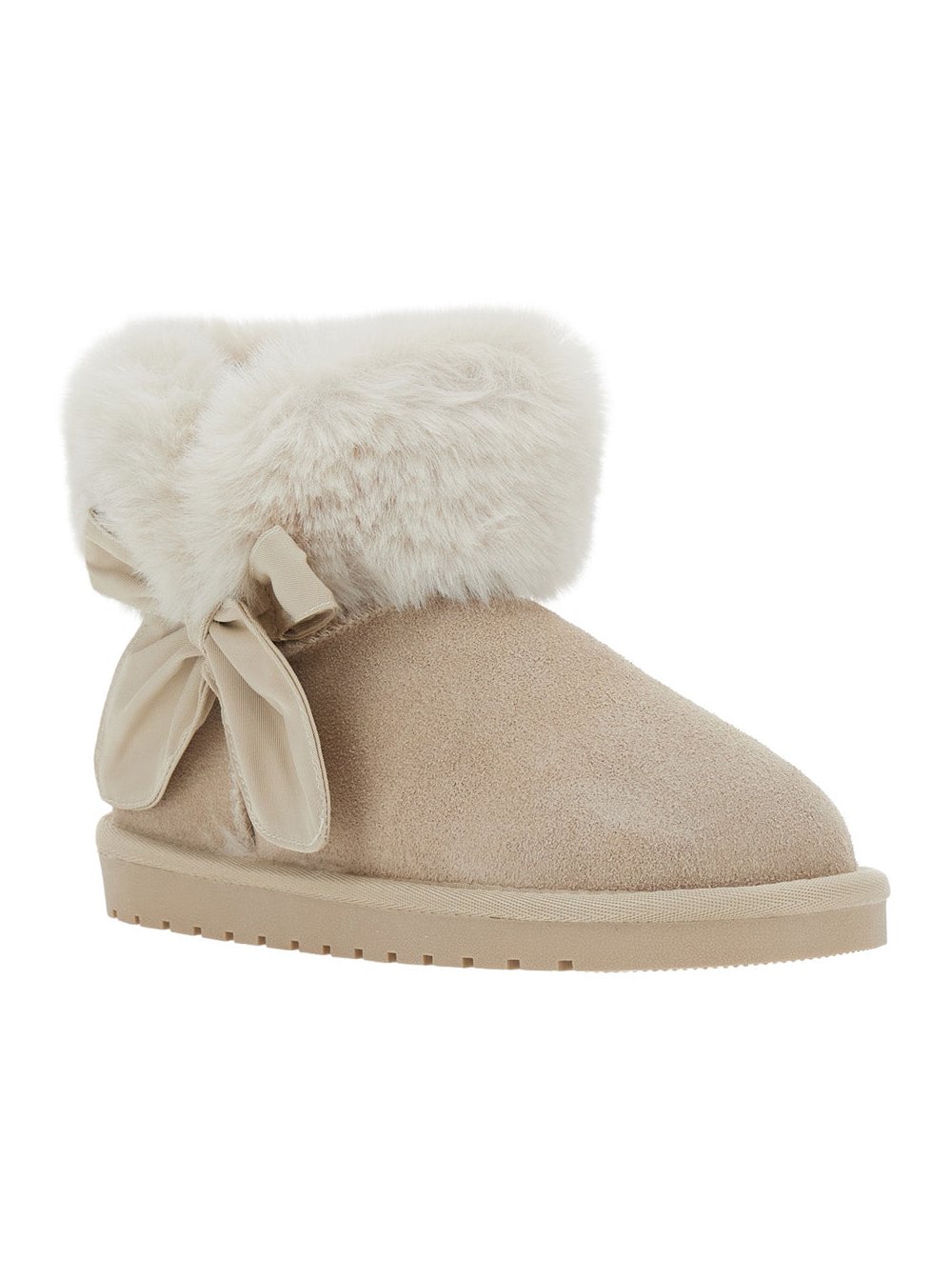 Monnalisa Suede with Faux Fur Cuff Ankle Boot — Beige, view 2